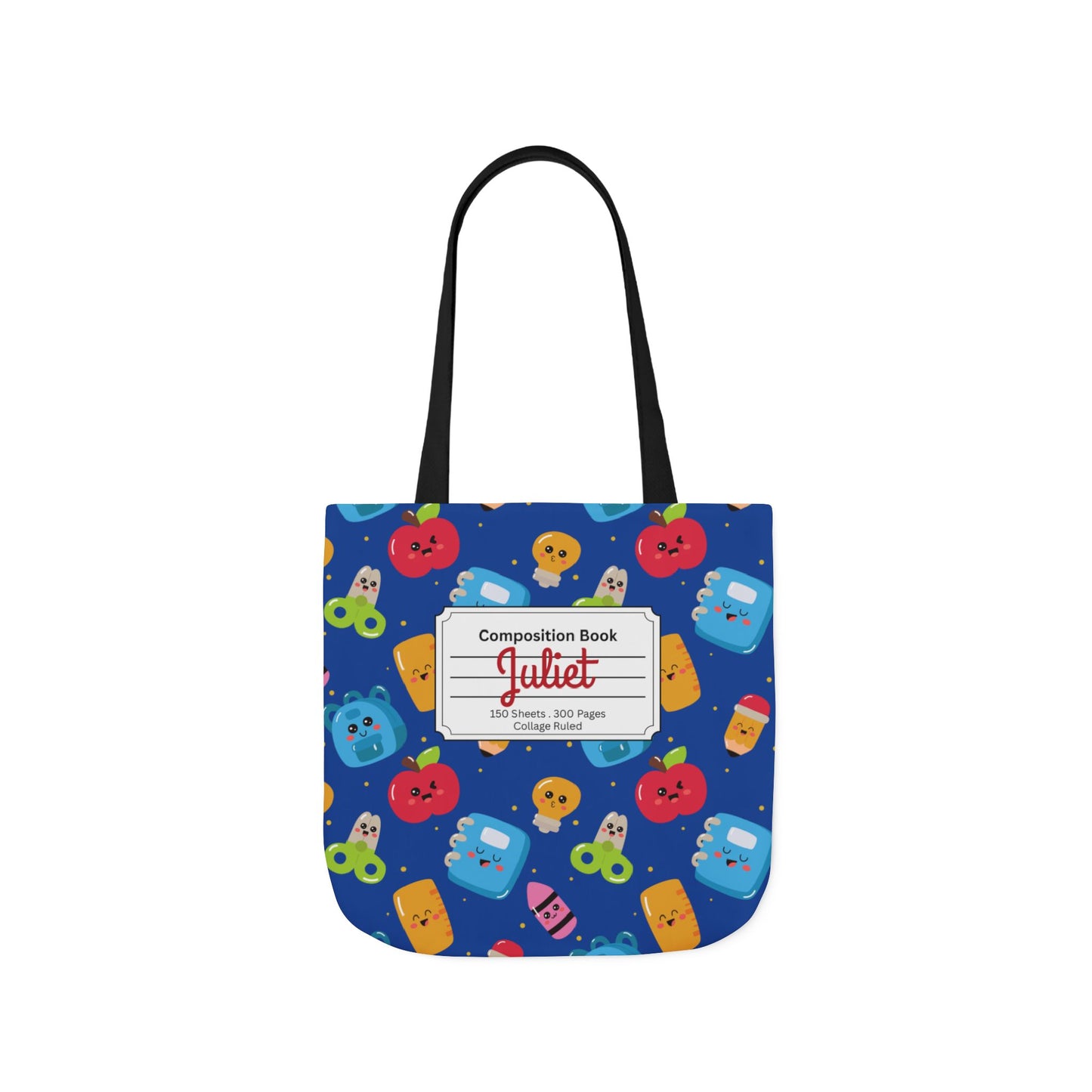 Personalized Blue Kawaii Composition Book Inspired Canvas Tote Bag with Colorful Straps, Cute School Bag, Eco-Friendly Tote, Back to School Shopping Bag, Teacher Gift Idea