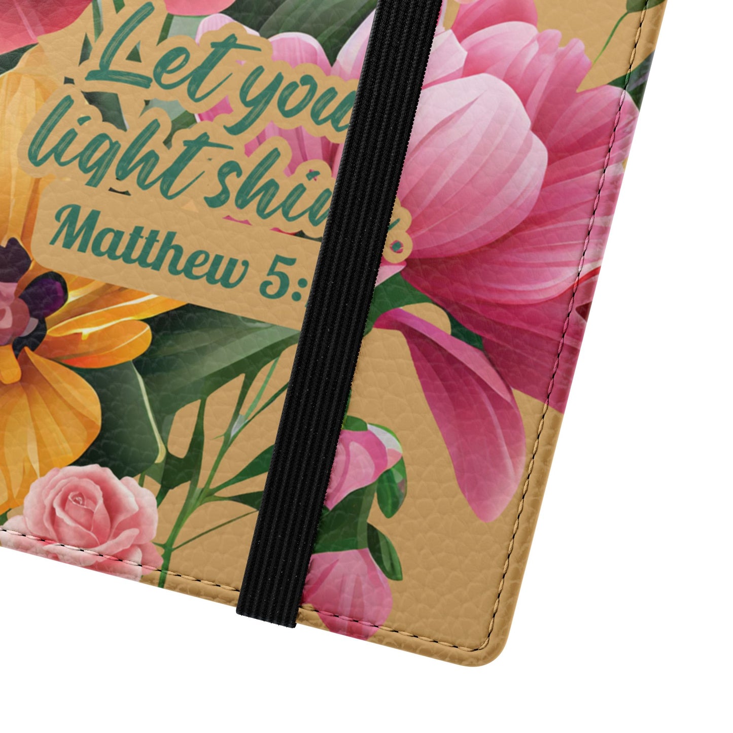 Floral Scripture Flip Case — "Let Your Light Shine" Wallet Phone Cover (Matthew 5:16)