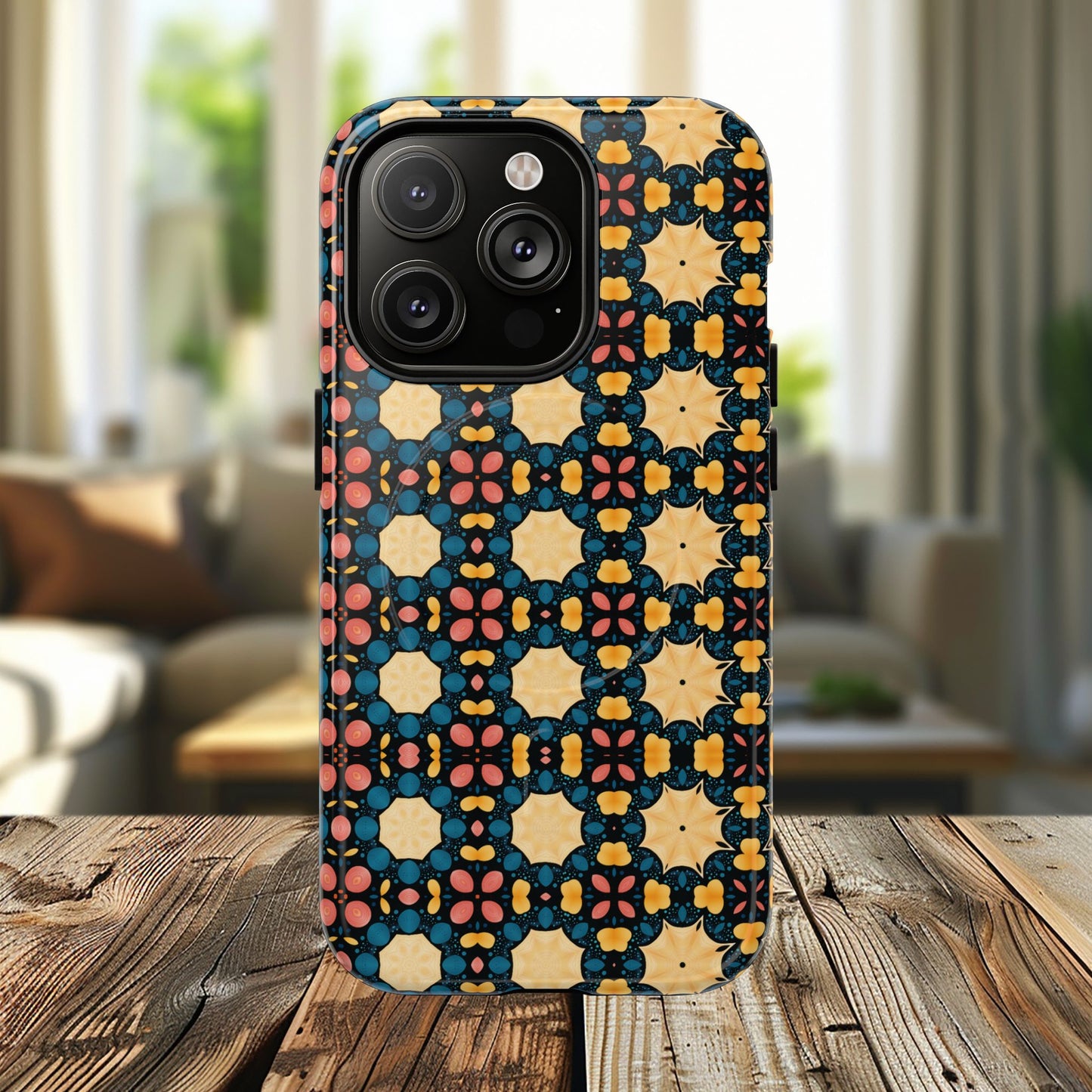 Celestial Spice Tiling Colorful Tough Magnetic iPhone Case, Unique iPhone Cover, Artistic Mobile Shell, Durable Design Accessory, Trendy Gift Idea, MagSafe® iPhone Case.