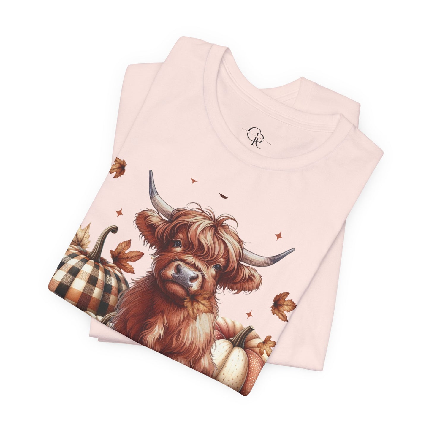 Autumn Highland Cow Charm Unisex Jersey Short Sleeve Tee