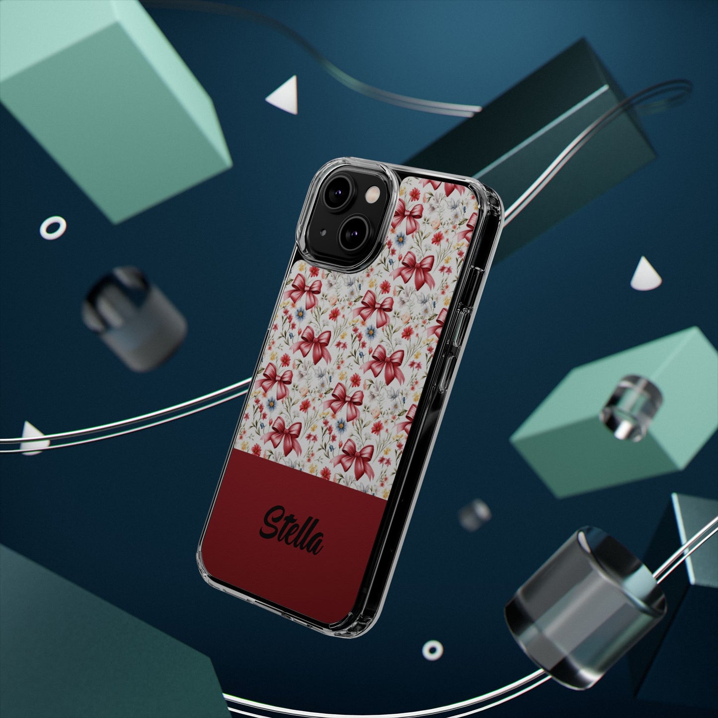 Personalized Rosette Coquette Floral Bow Clear iPhone, Samsung Cases — Custom Name Phone Cover