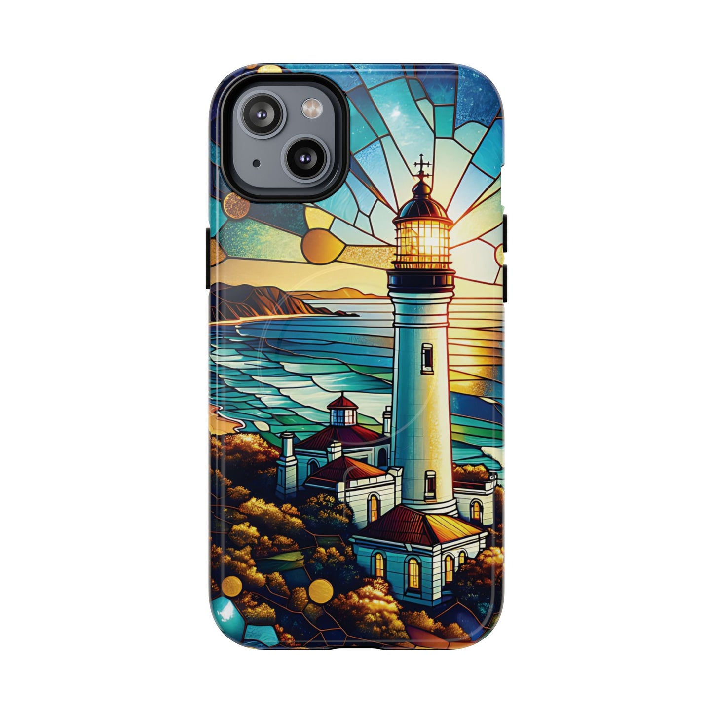 Stained Glass Lighthouse Phone Case - Tough Magnetic Cases, Unique Gifts for Nature Lovers, Beach Vibes, Travel Accessories, Coastal Decor