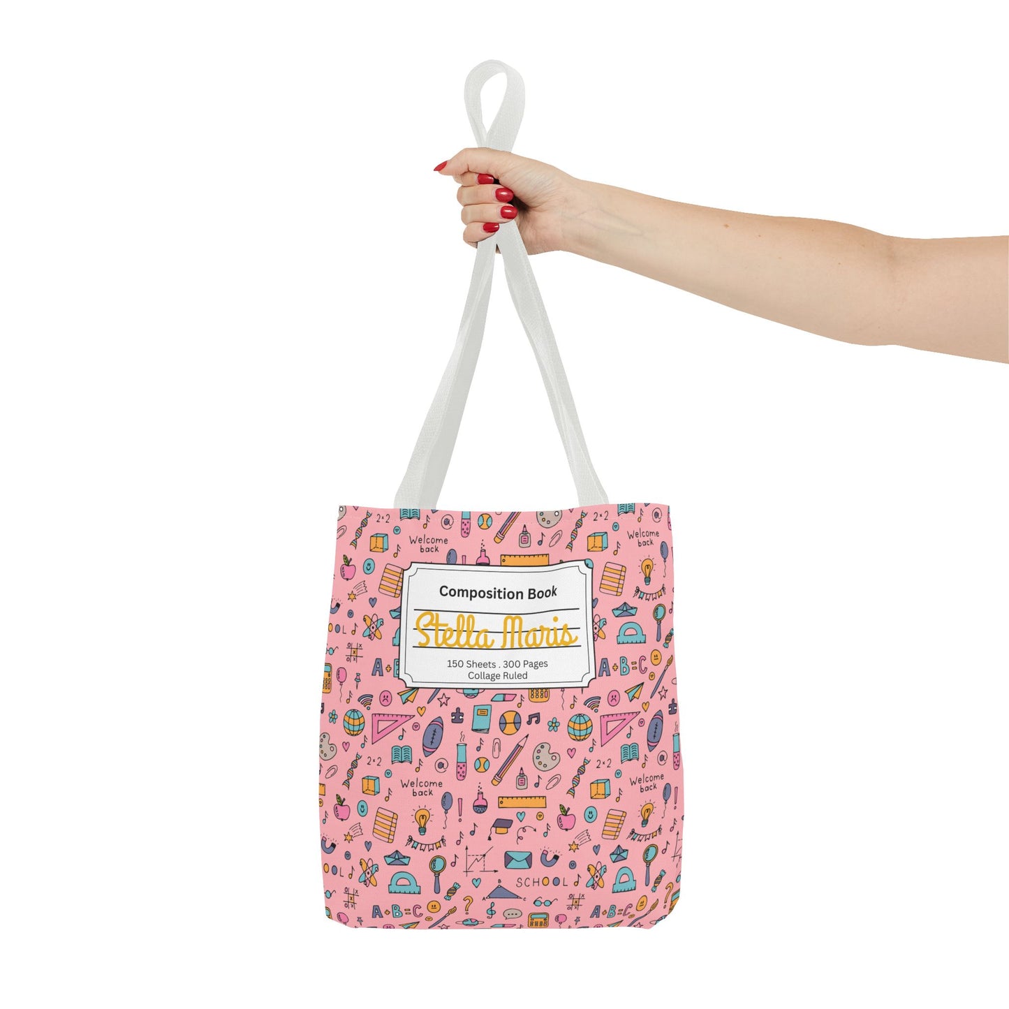 Personalized Pink Chalkboard Chic Composition Book Inspired Tote Bag, Back to School Tote, Teacher Gift, Kids Bag, Custom Name Bag, Educational Accessories, Back to School Tote Bag.