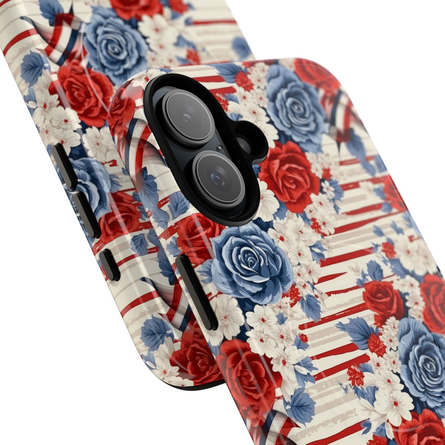 Floral Freedom Tough iPhone Magnetic Case, Red Blue Flower Design,  iPhone MagSafe® compatibility Cover, Best Gift for Her, Holiday Present