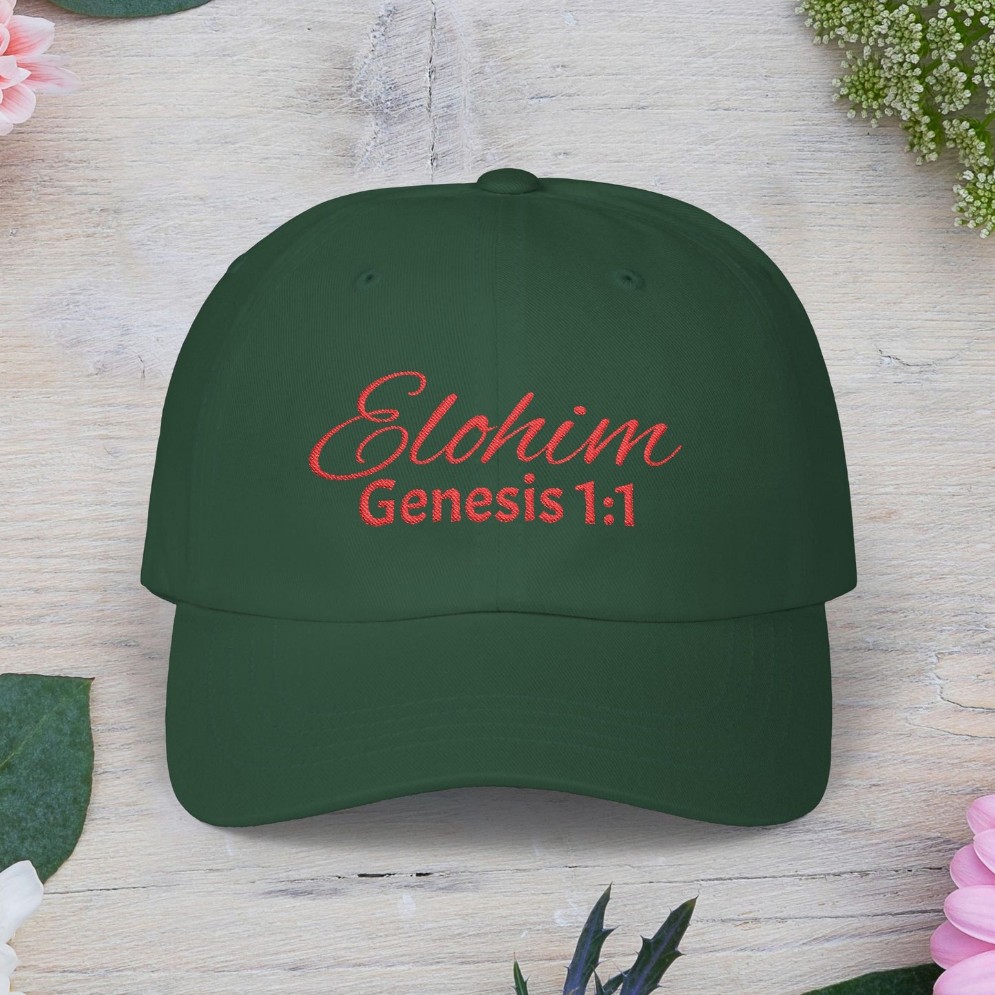 Classic Embroidery Dad Cap with 'ELOHIM, GENESIS 1:1' - Faith-Based Hat, Casual Wear, Gift for Dad, Christian Accessory, Summer Fashion