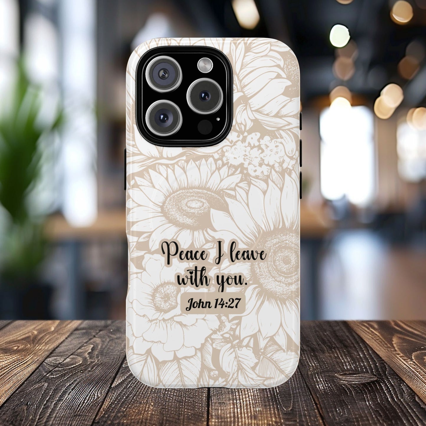 Peace I Leave with You John 14:27,Tough iPhone Magnetic MagSafe® Case Scripture, Sunflower Bible Verse,  iPhone® 13,  14, iPhone 15, iPhone 16, 17, Pro, Pro Max, Plus Cases.