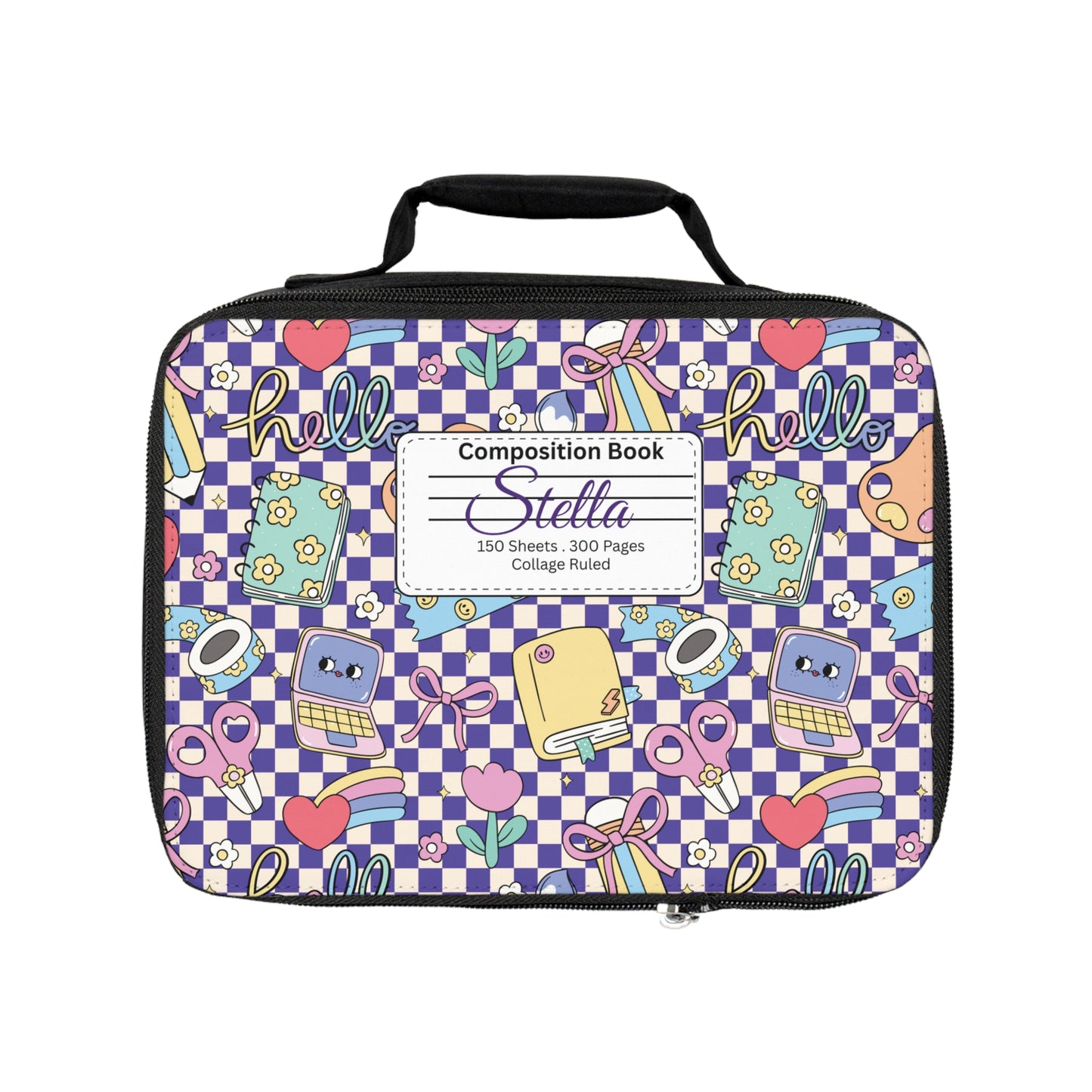 Personalized Purple Doodle Daydream Composition Book Inspired Colorful Kids Lunch Bag for School, Snack Bag, Lunch Tote, Lunchbox, Kids' Bag with Fun Back to School Design