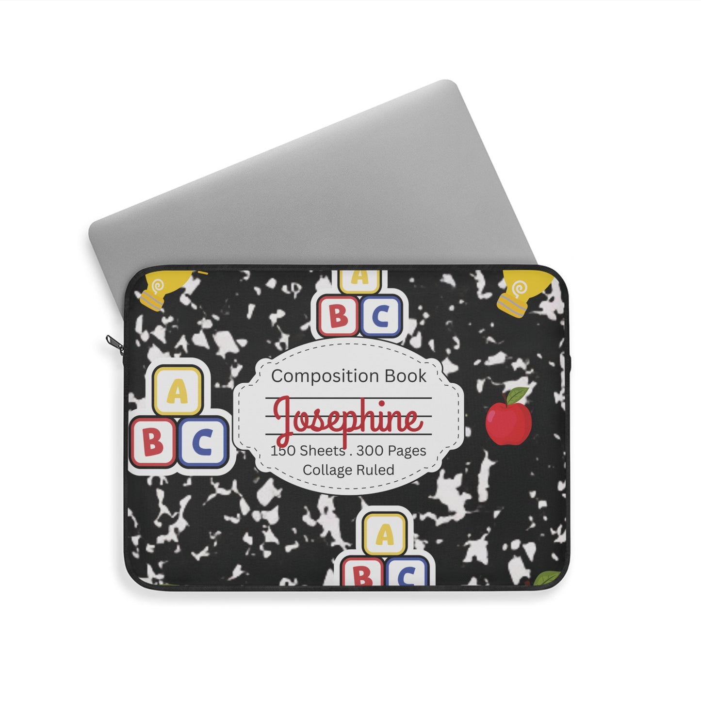 Personalized Black Composition Book Inspired Laptop Sleeve, Educational Gift for Teachers, Classroom Organization, Back to School, Unique Teacher Accessory