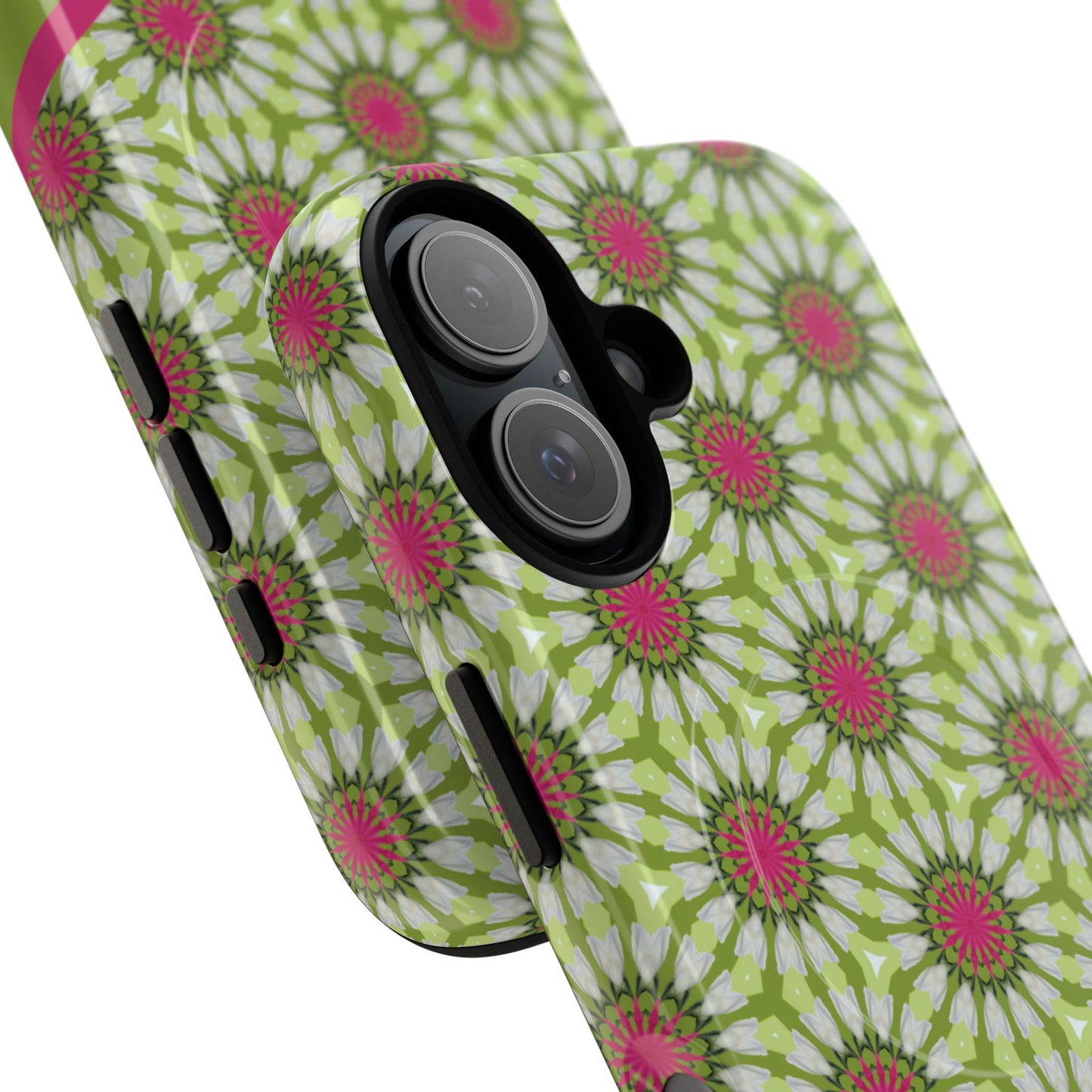 Personalized Meadow Mandala Bloom Vibrant Flower  — Green & Pink Geometric Daisy Design