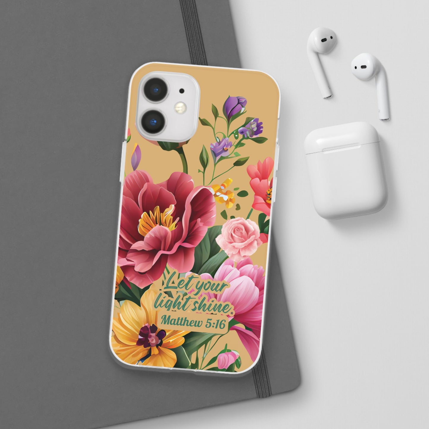 Floral Scripture Phone Case — "Let Your Light Shine" (Matthew 5:16) for iPhone and Samsung Cases.