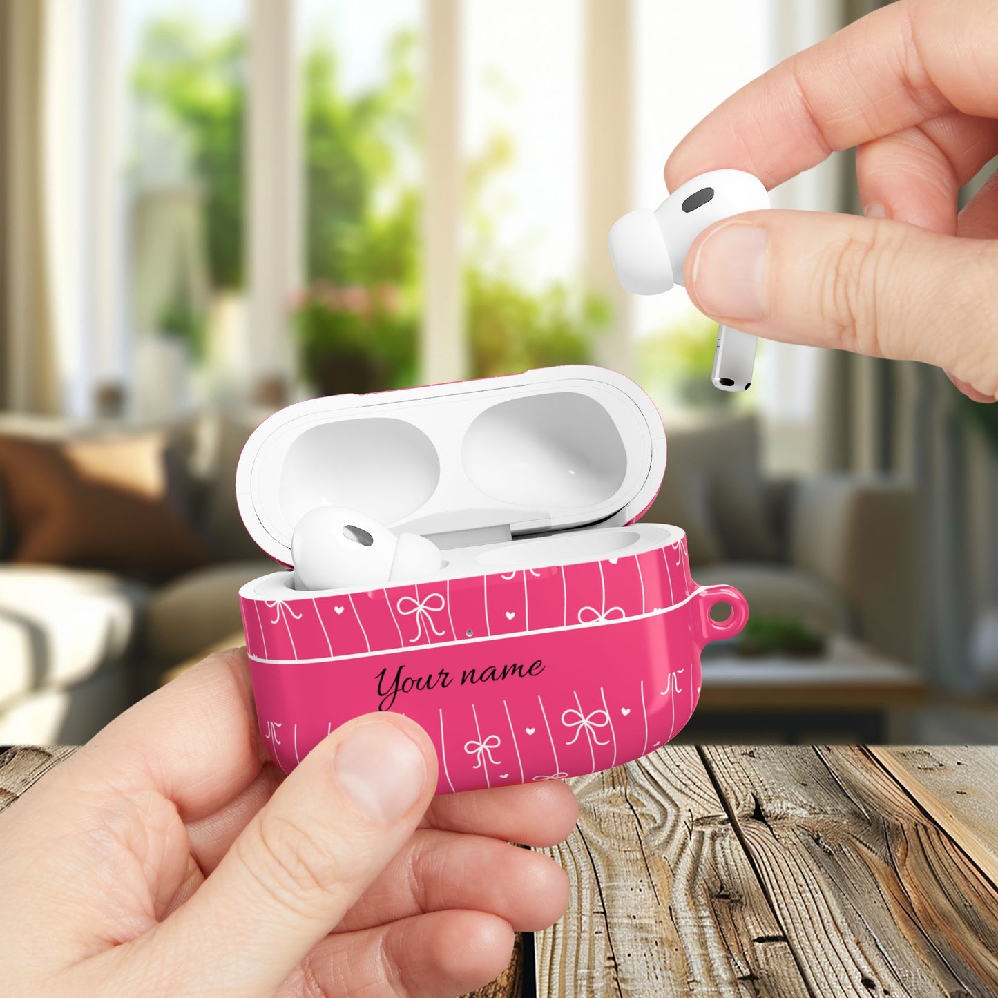 Personalized Pink Bow Coquette AirPod Cases — Custom Name Protective Cover