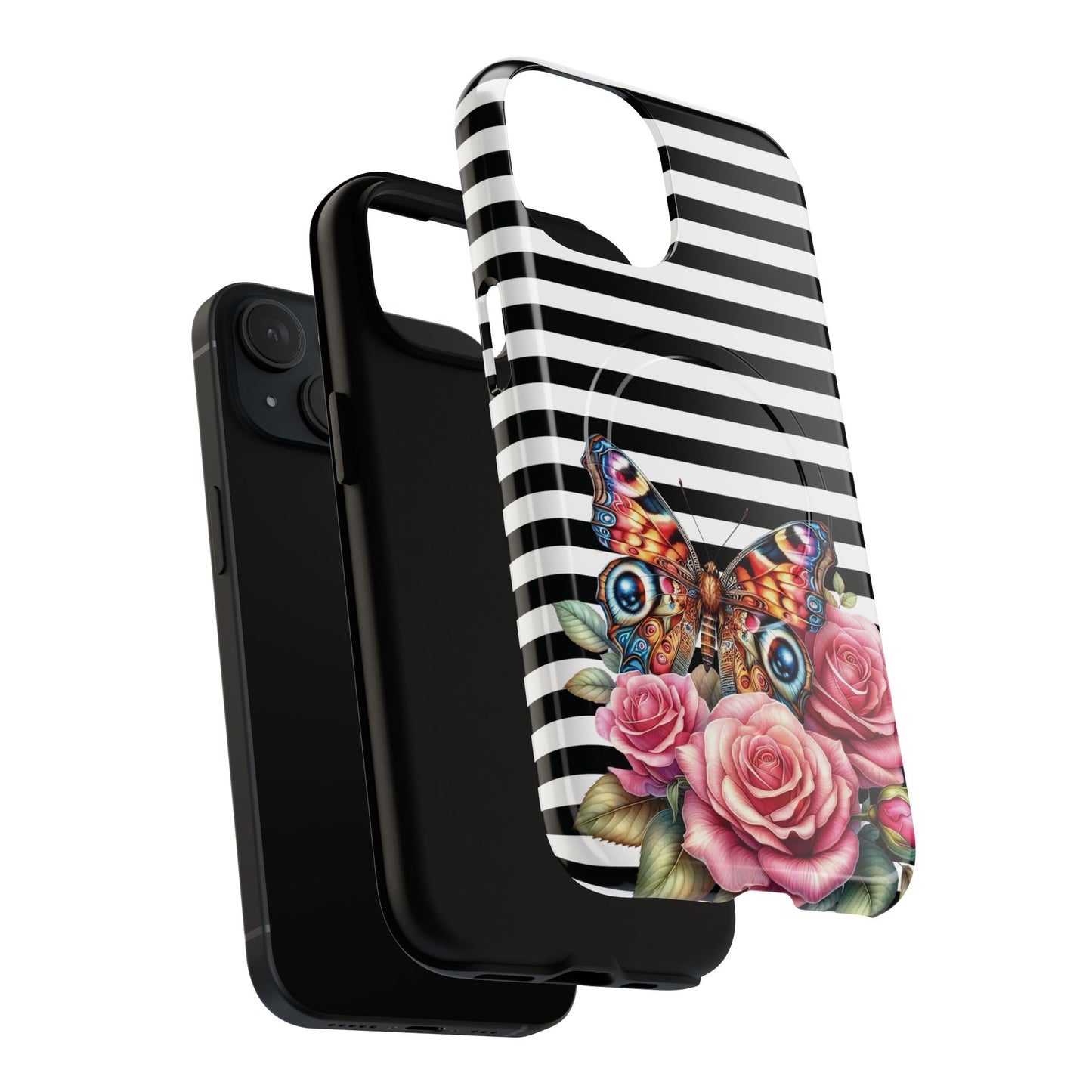Butterfly & Roses Tough iPhone Magnetic Case, Floral iPhone Cover, Nature-Inspired, Gift for Her, Trendy Accessories