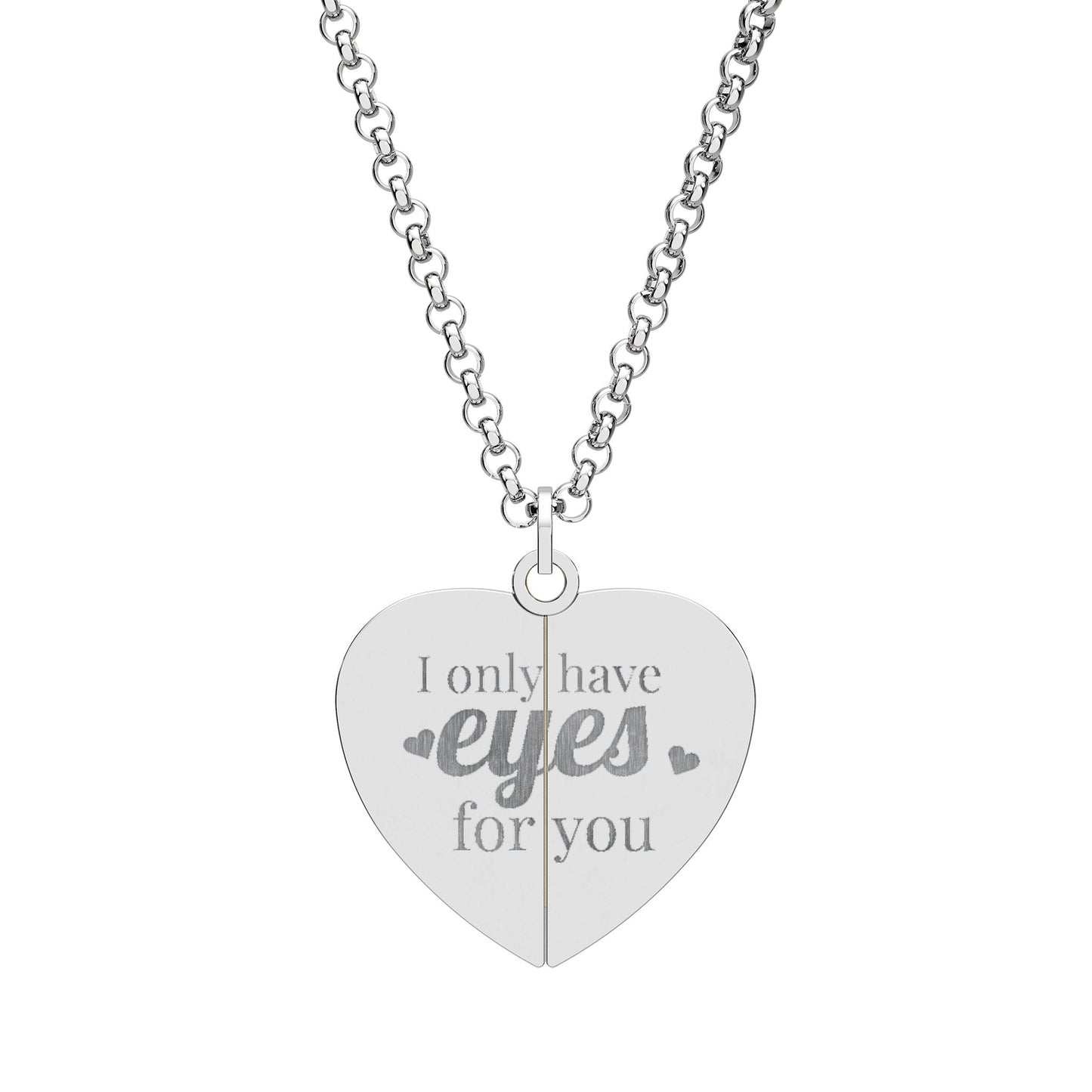 Hidden Message Heart Necklace — Engraved 'Look Into My Eyes' Secret Pendant