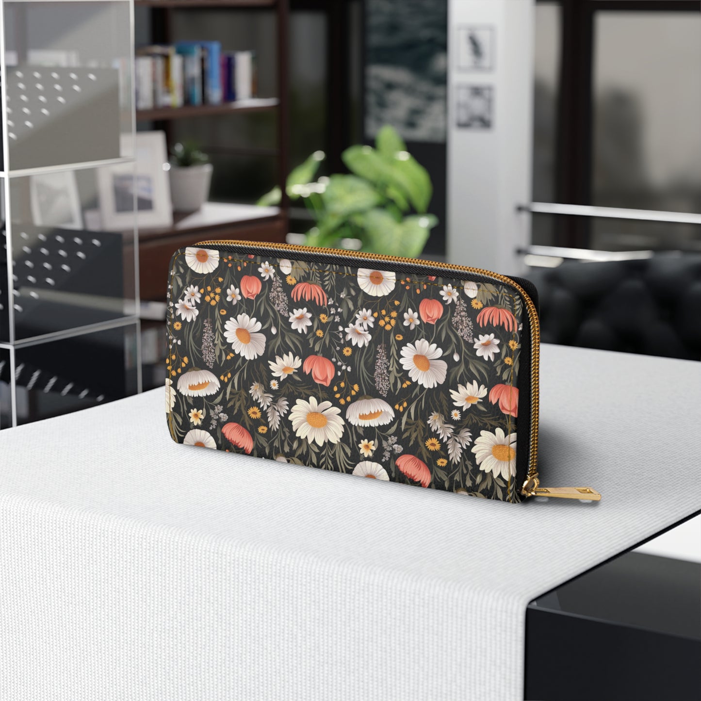 Blossom Elegance: Noir Garden Zipper Wallet, Chic Wallet for Women, Floral Print Purse, Everyday Organizer, Gift for Her, Mother's Day Wallet
