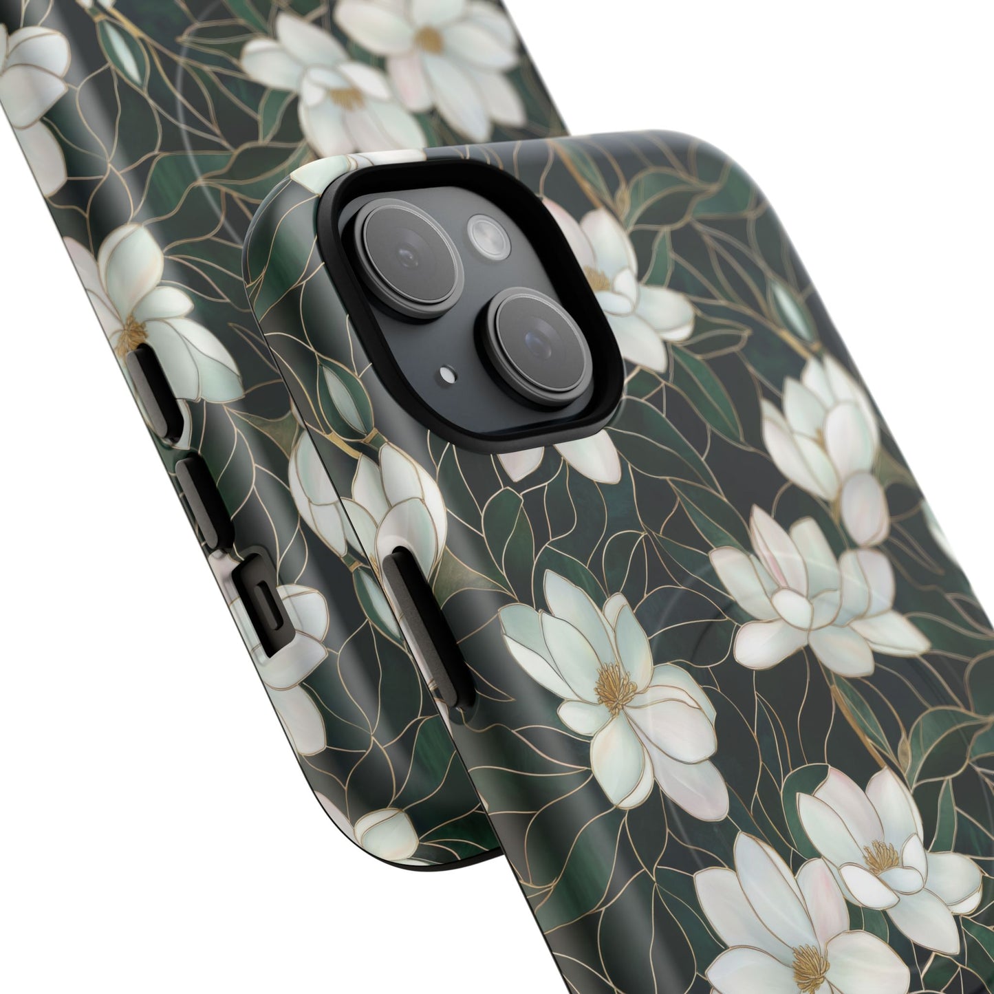 Midnight Magnolia Tough iPhone Magnetic Case, Stylish Stained Glass iPhone Protection, Nature Lover Gift, Spring Vibes