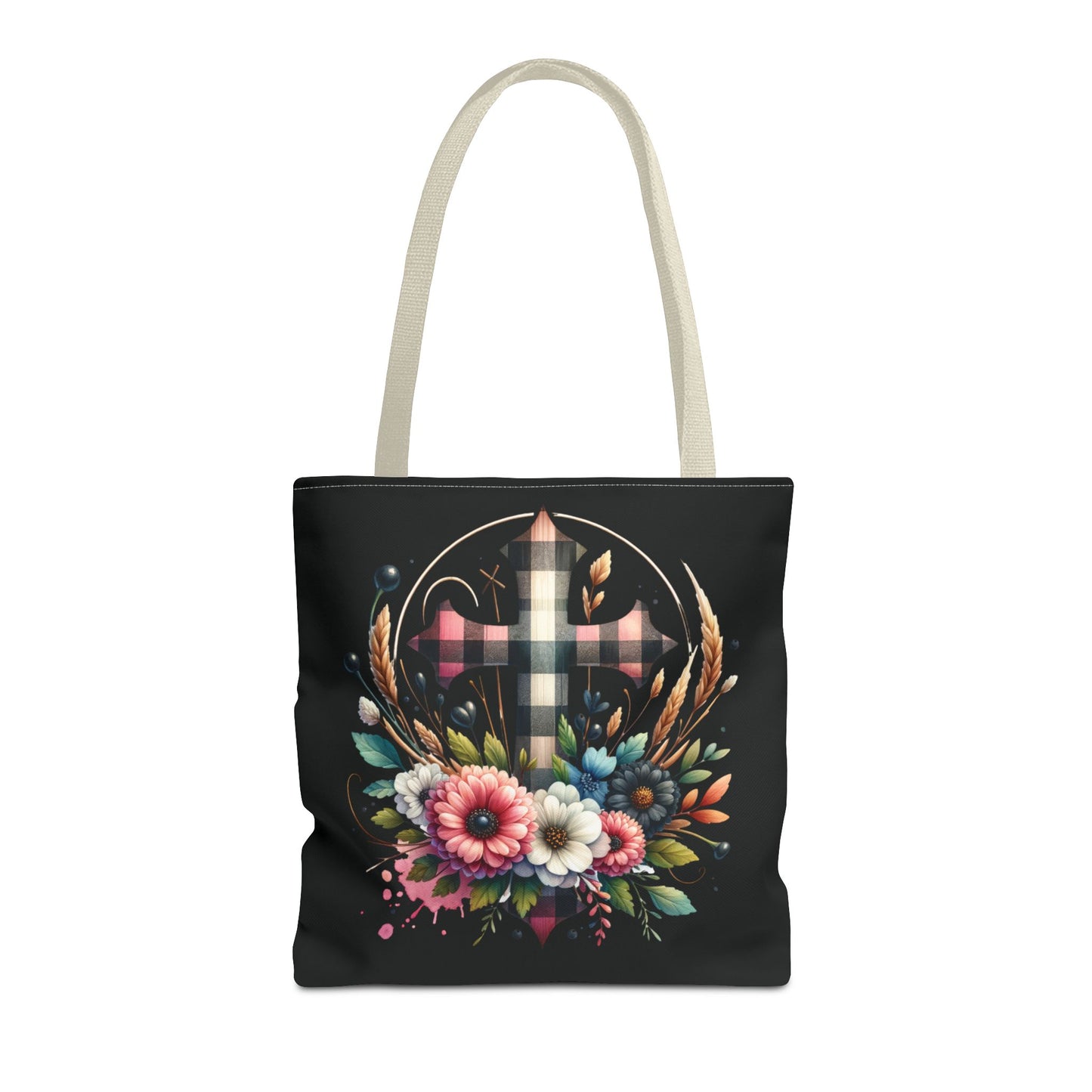 Faith and Floral Cross Heart Tote Bag