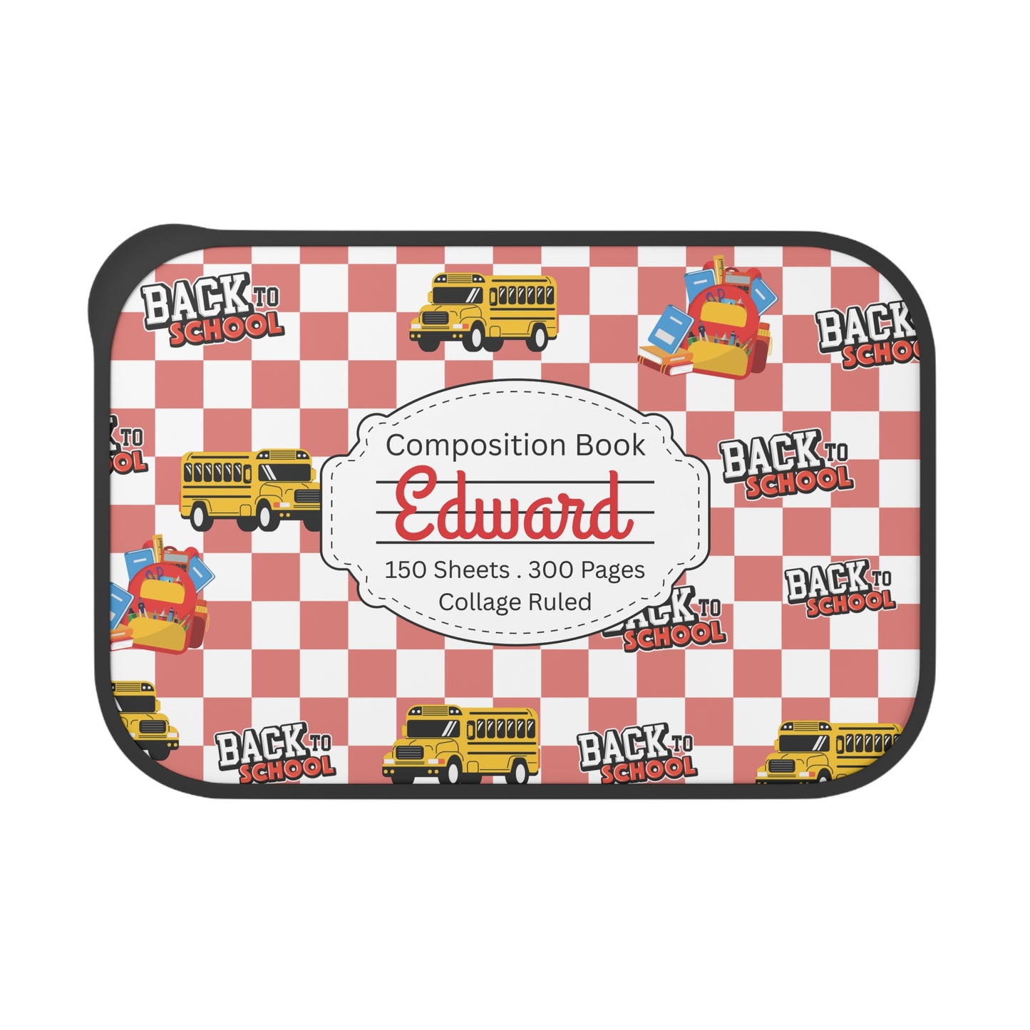 Personalized Red SchoolYard Chic Composition Book Composition Book Inspired Bento Box, Fun Lunch Container, School Lunch, Meal Prep, Kids' Utensils, Back to School, Child's Lunchbox