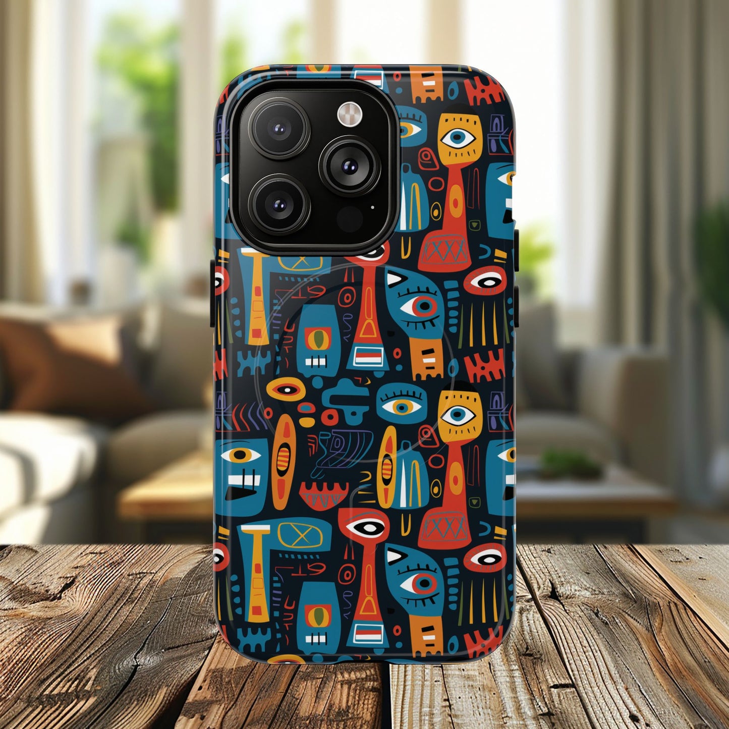 Urban Totem Vibe Tough iPhone Magnetic Case, Colorful Bohemian Art, Unique Gift for Him/Her, Holiday Accessory, iPhone Protection, MagSafe iPhone Case.