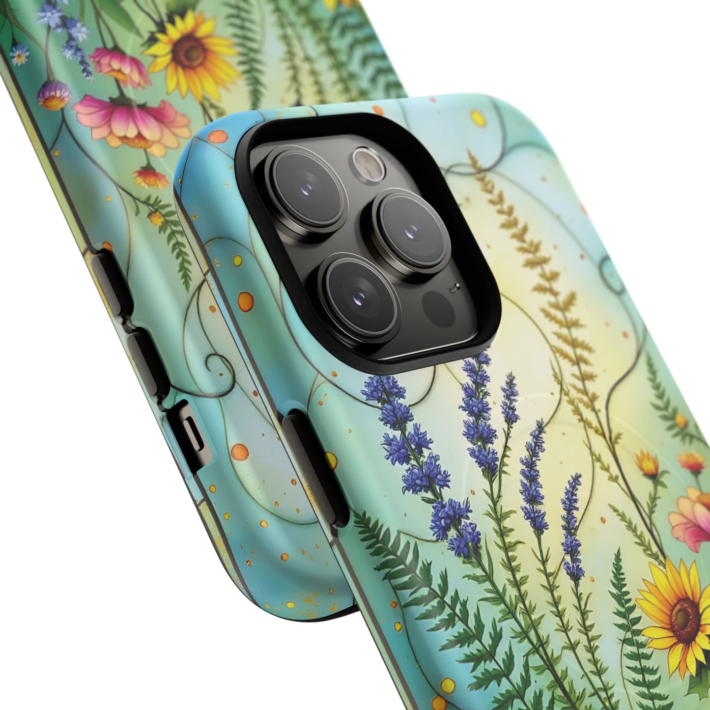 Floral Stained Harmony Glass Tough Magnetic Phone Case | Nature Inspired Design | Durable Protection | Gift for Nature Lovers | Spring Vibe