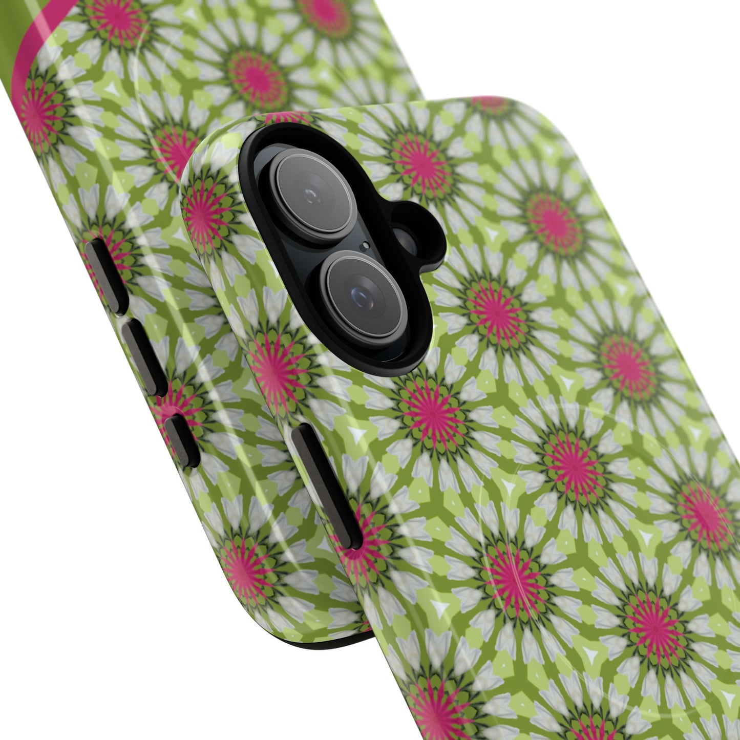 Personalized Meadow Mandala Bloom Vibrant Flower  — Green & Pink Geometric Daisy Design