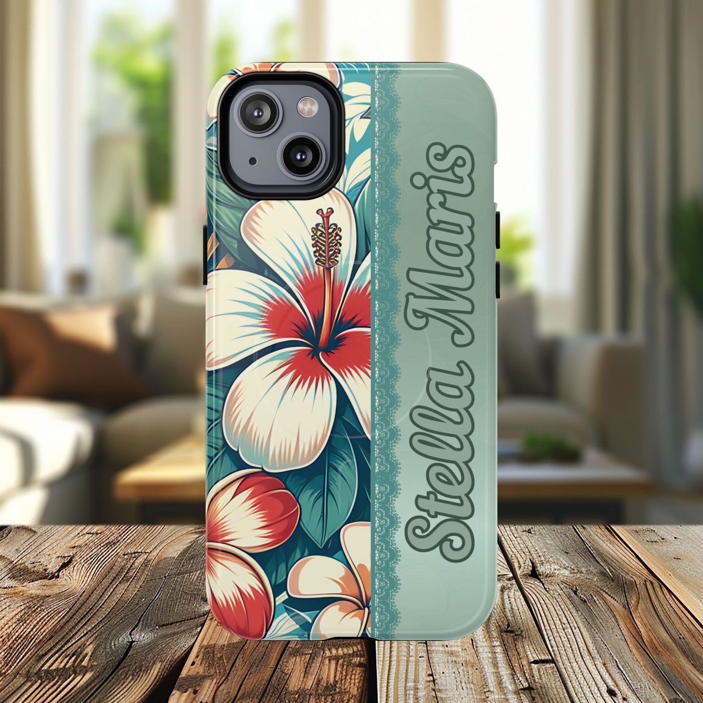 Personalized Tropical Floral Phone Case – Stylish Tough Magnetic Cases for iPhone, Customizable with Names, Perfect Gift for Nature Lovers