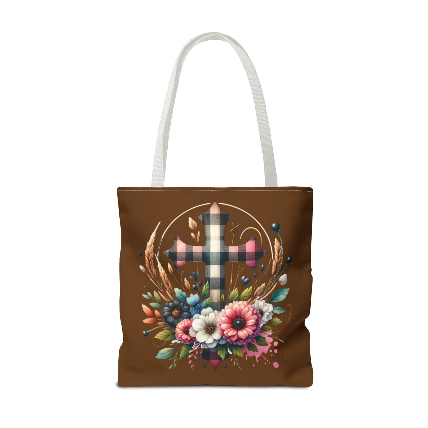 Faith and Floral Cross Heart Tote Bag