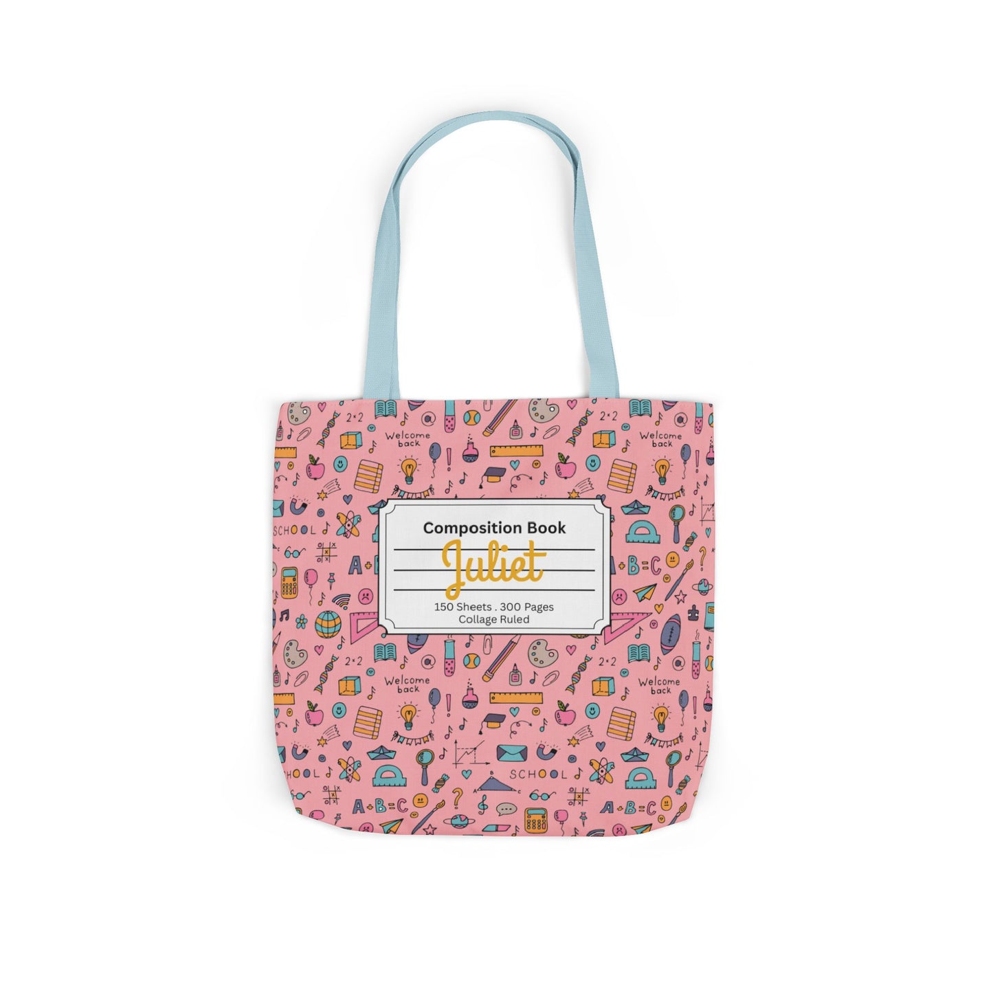 Personalized Pink Chalkboard Chic Composition Book Inspired Canvas Tote Bag with Colorful Straps, Cute School Bag, Eco-Friendly Tote, Back to School Shopping Bag, Teacher Gift Idea