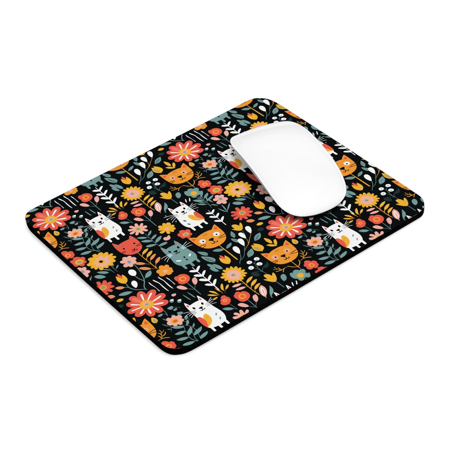 Whimsical Feline Garden Mouse Pad