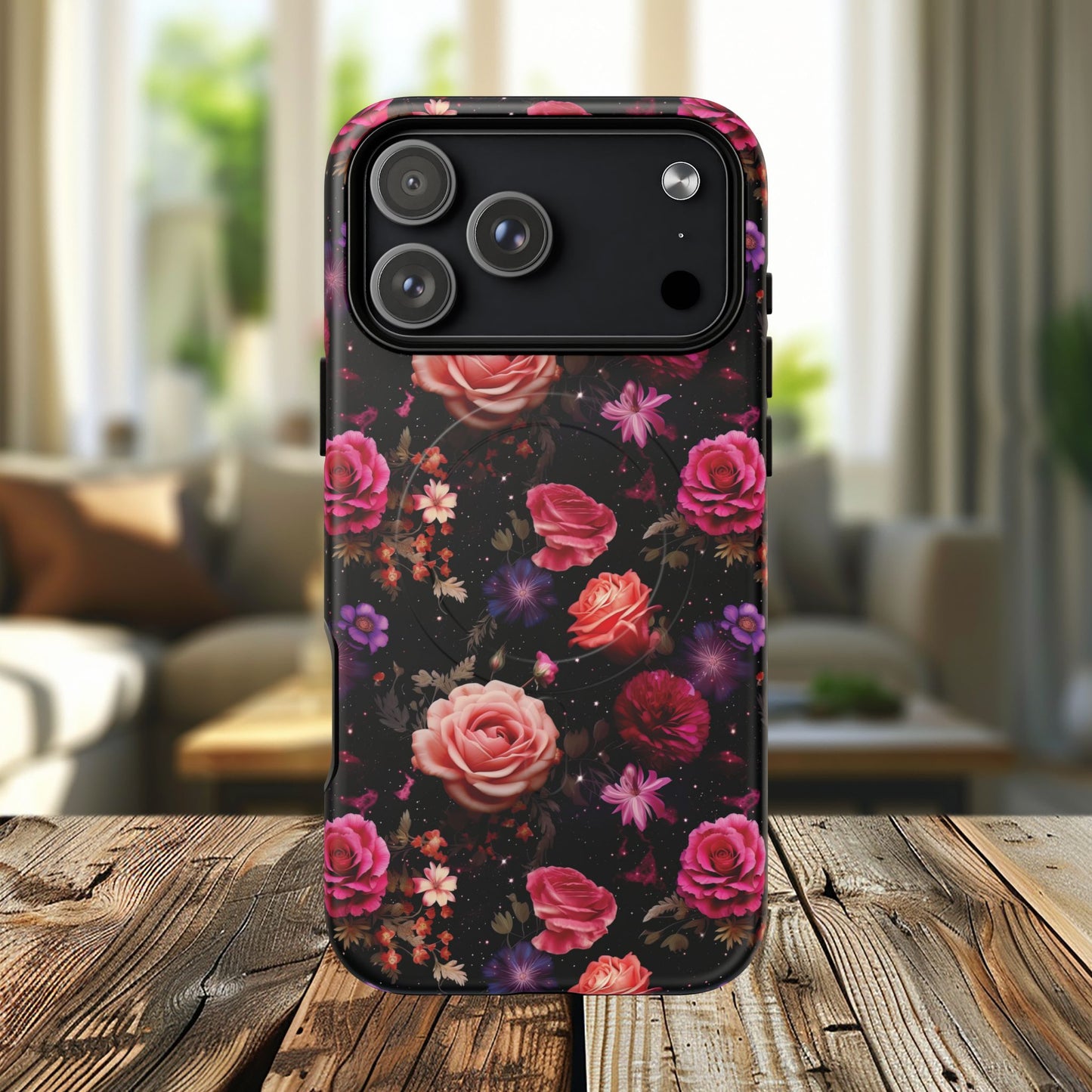 Starry Rose Garden Tough Magnetic Phone Case, Stylish Phone Cover, Gift for Her, Elegant Floral Design, Durable Phone Accessories