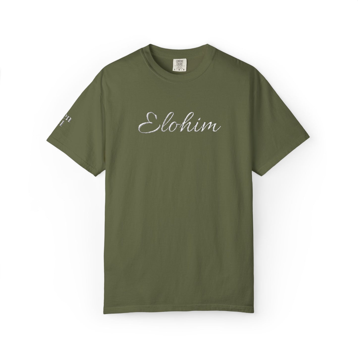Embroidery 'ELOHIM, GENESIS 1:1' - Faith-Based Unisex Garment-Dyed Comfort Colors T-shirt, Faith Gift Tee, Religious Tee, Embroidery Tee.