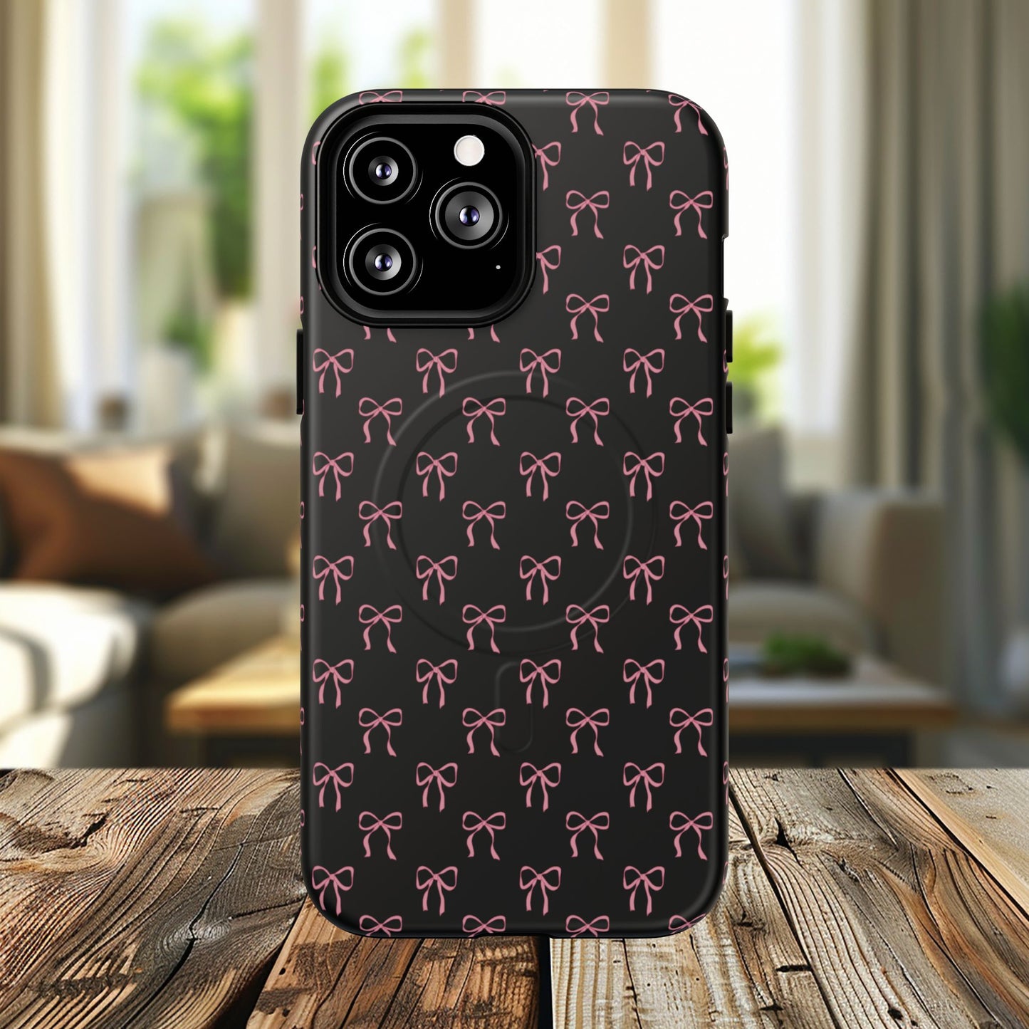 Coquette Chic Bow-Patterned Tough Magnetic iPhone Case, Stylish Gift for Her, Protective iPhone Cover, Trendy Accessory, iPhone Birthday Gift, Fashionable Tech