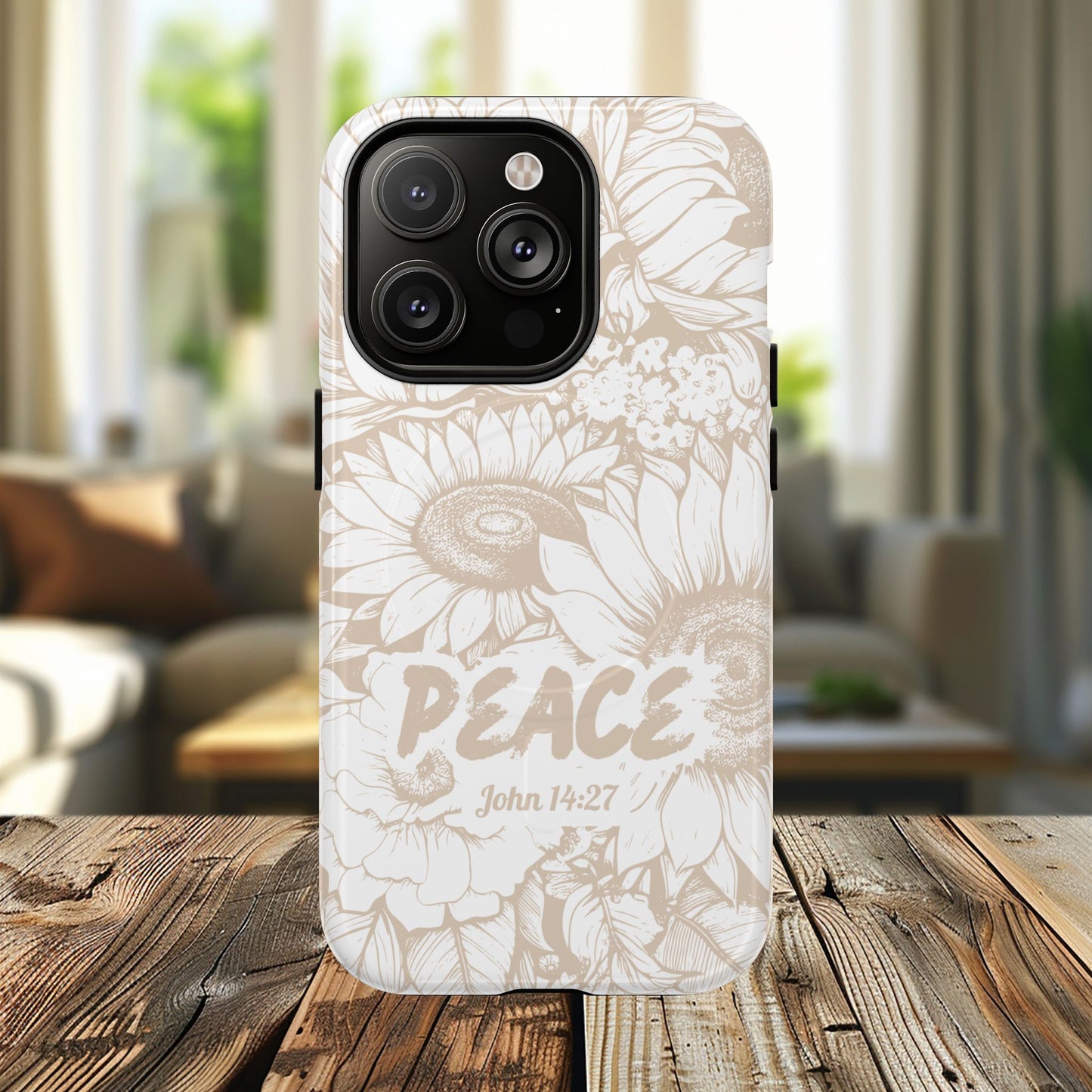 Peace I Leave with You John 14:27, Inspirational Gift, Tough iPhone Magnetic Case Scripture, Sunflower Bible Verse, MagSafe® iPhone® Tough Case, iPhone 14, iPhone 15, iPhone 16, Pro, Pro Max, Plus.