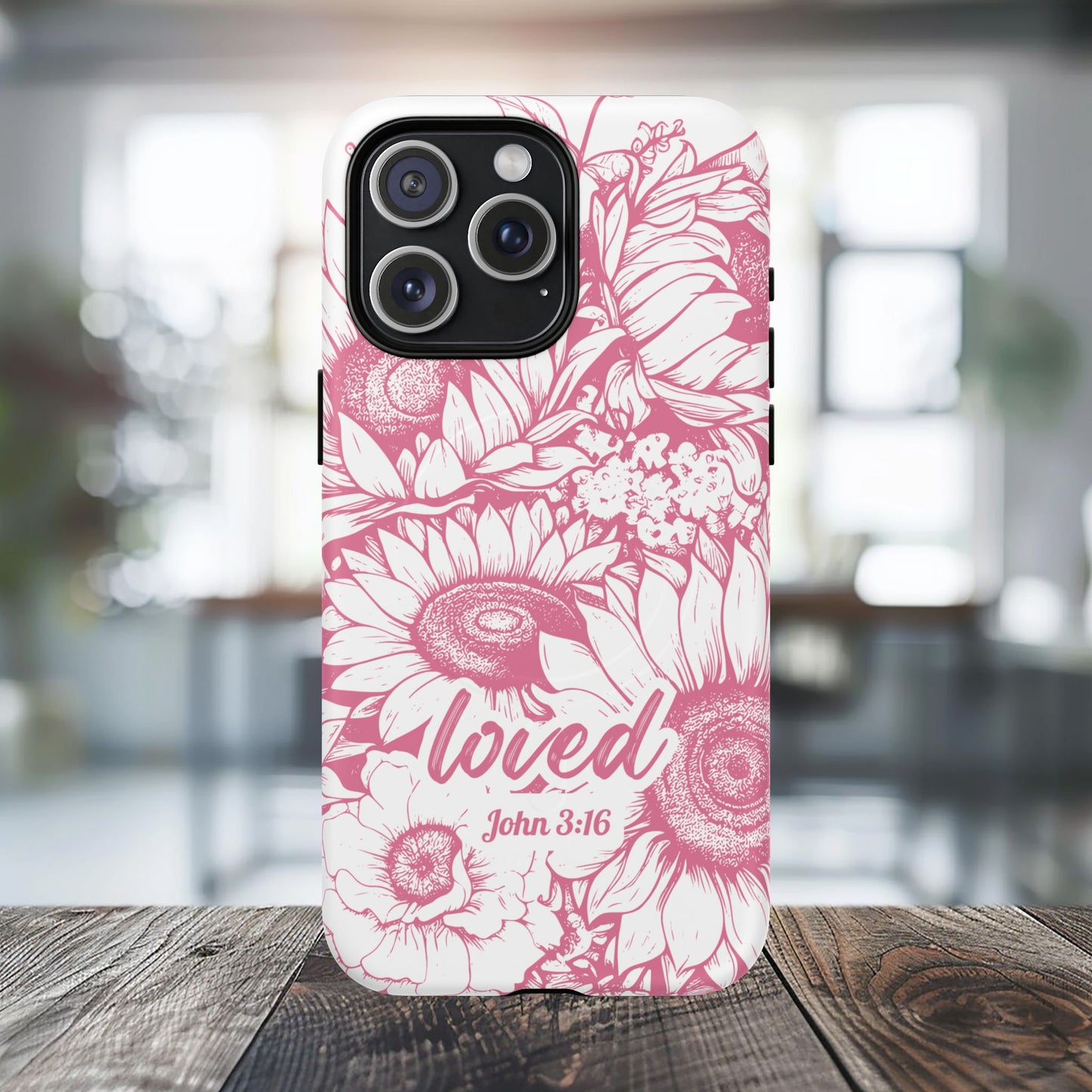 Loved John 3:16, Inspirational Gift, Tough iPhone Magnetic Case Scripture, Sunflower Bible Verse, MagSafe® iPhone® Tough Case, iPhone 14, iPhone 15, iPhone 16, Pro, Pro Max, Plus