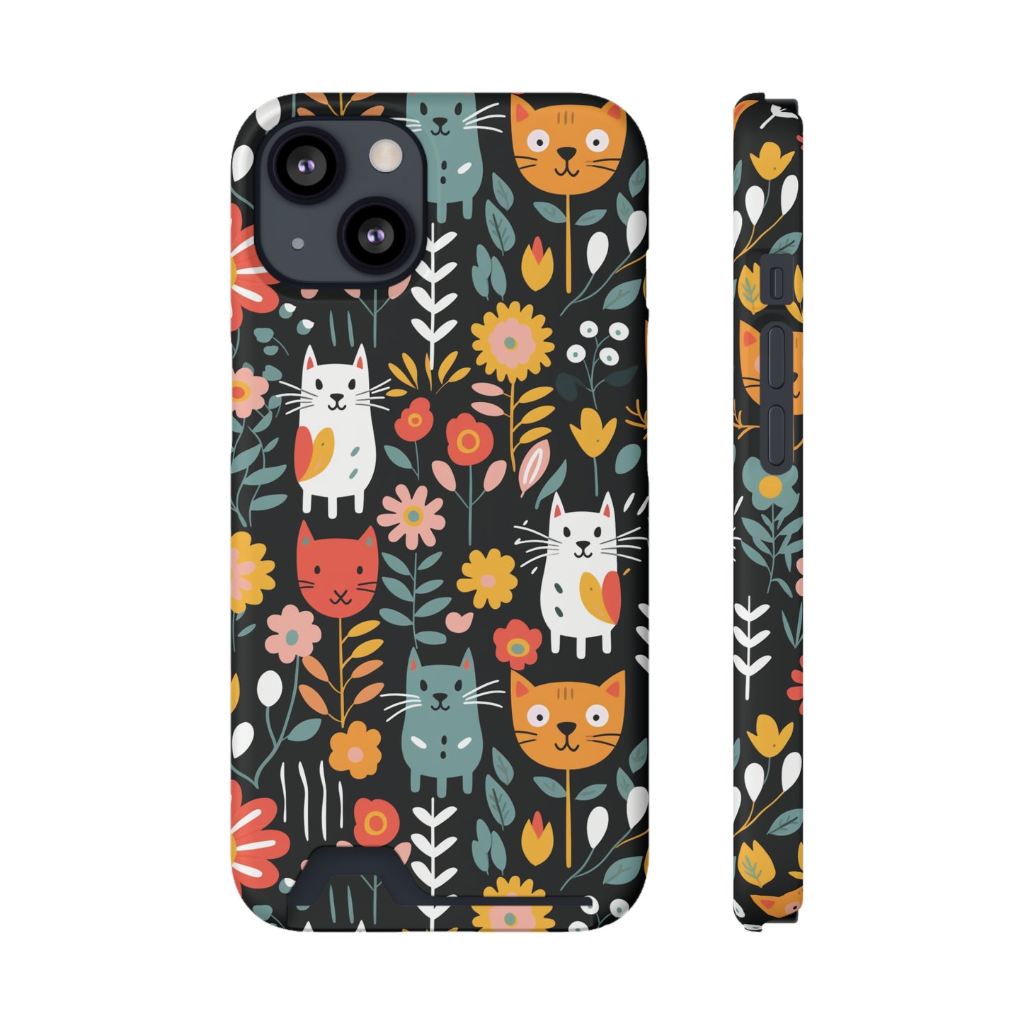 Whimsical Feline Garden iPhone and Samsung Case With Card Holder