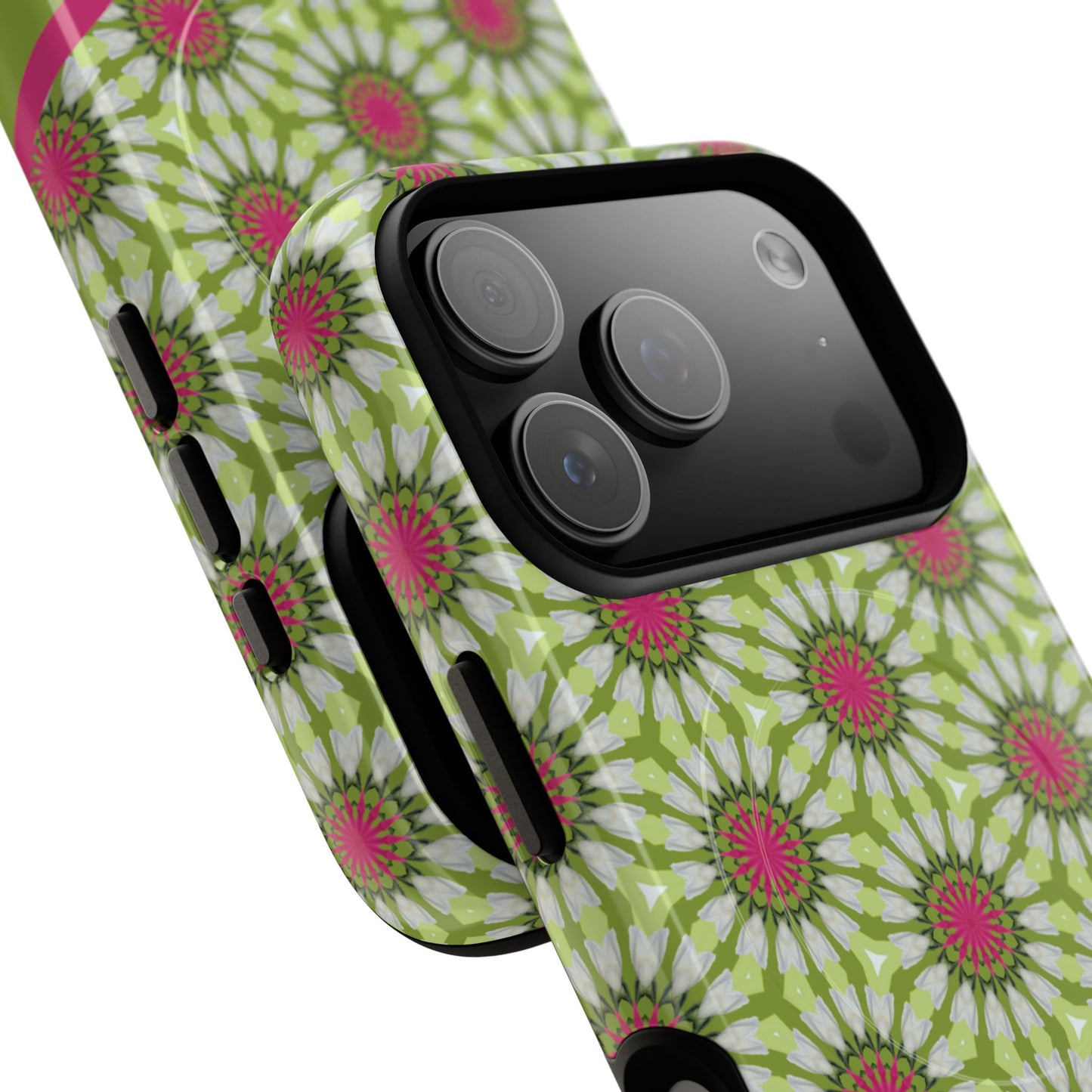Personalized Meadow Mandala Bloom Vibrant Flower  — Green & Pink Geometric Daisy Design