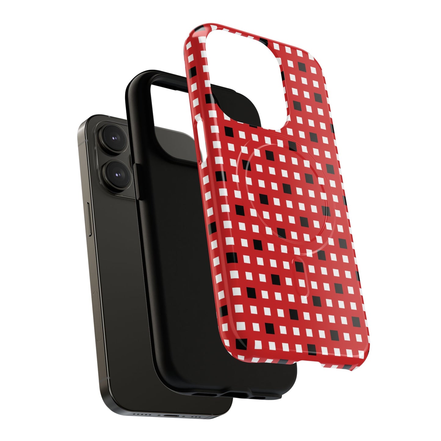 Crimson Gridlock Tough iPhone Magnetic Cases, Durable iPhone Accessories, Gift for Tech Lovers, Modern Design