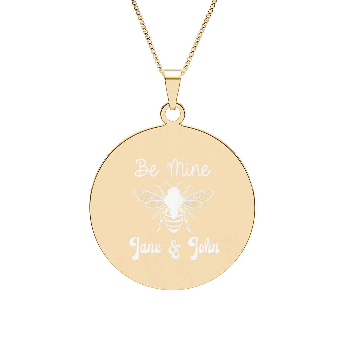 Round Bee Photo Pendant Necklace – “Be Mine” Engraved Gift