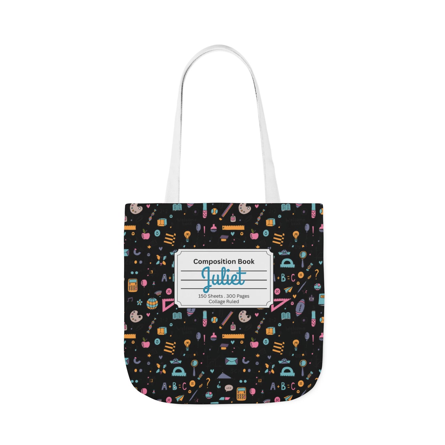 Personalized Chalkboard Chic Composition Book Inspired Canvas Tote Bag with Colorful Straps, Cute School Bag, Eco-Friendly Tote, Back to School Shopping Bag, Teacher Gift Idea
