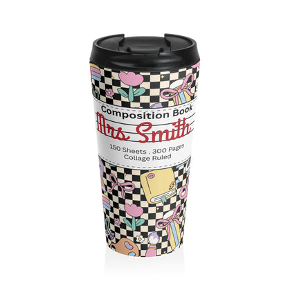 Customizable Black Doodle Daydream Composition Book Inspired Travel Mug, Personalized Gift for Teachers, Back to School Drinkware, Christmas Present, Stylish Coffee Cup