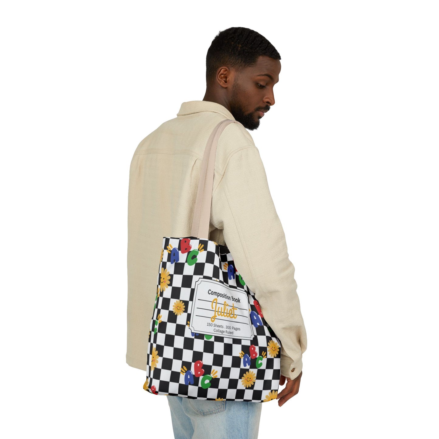 Personalized Schoolyard Chic Composition Book Inspired Canvas Tote Bag with Colorful Straps, Cute School Bag, Eco-Friendly Tote, Back to School Shopping Bag, Teacher Gift Idea