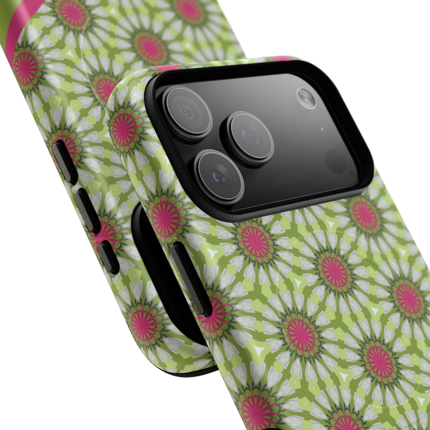 Personalized Meadow Mandala Bloom Vibrant Flower  — Green & Pink Geometric Daisy Design