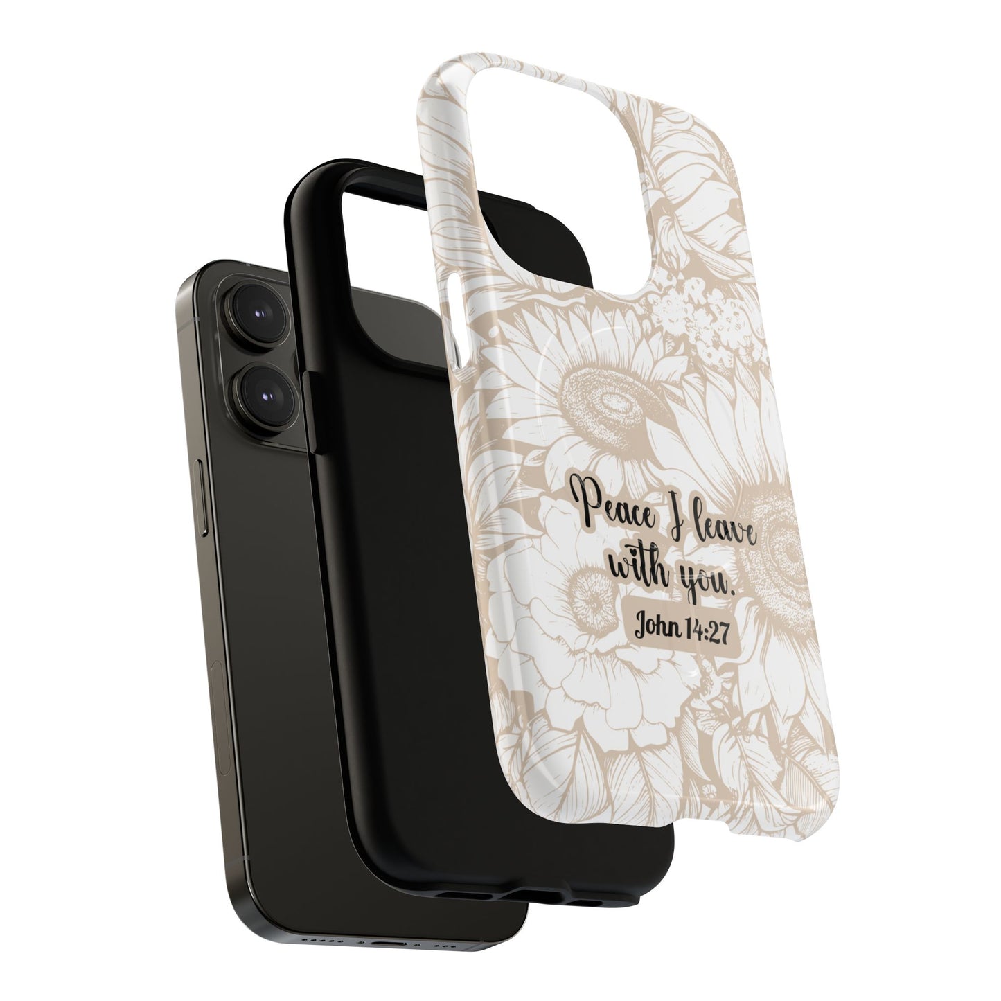 Peace I Leave with You John 14:27,Tough iPhone Magnetic MagSafe® Case Scripture, Sunflower Bible Verse,  iPhone® 13,  14, iPhone 15, iPhone 16, 17, Pro, Pro Max, Plus Cases.