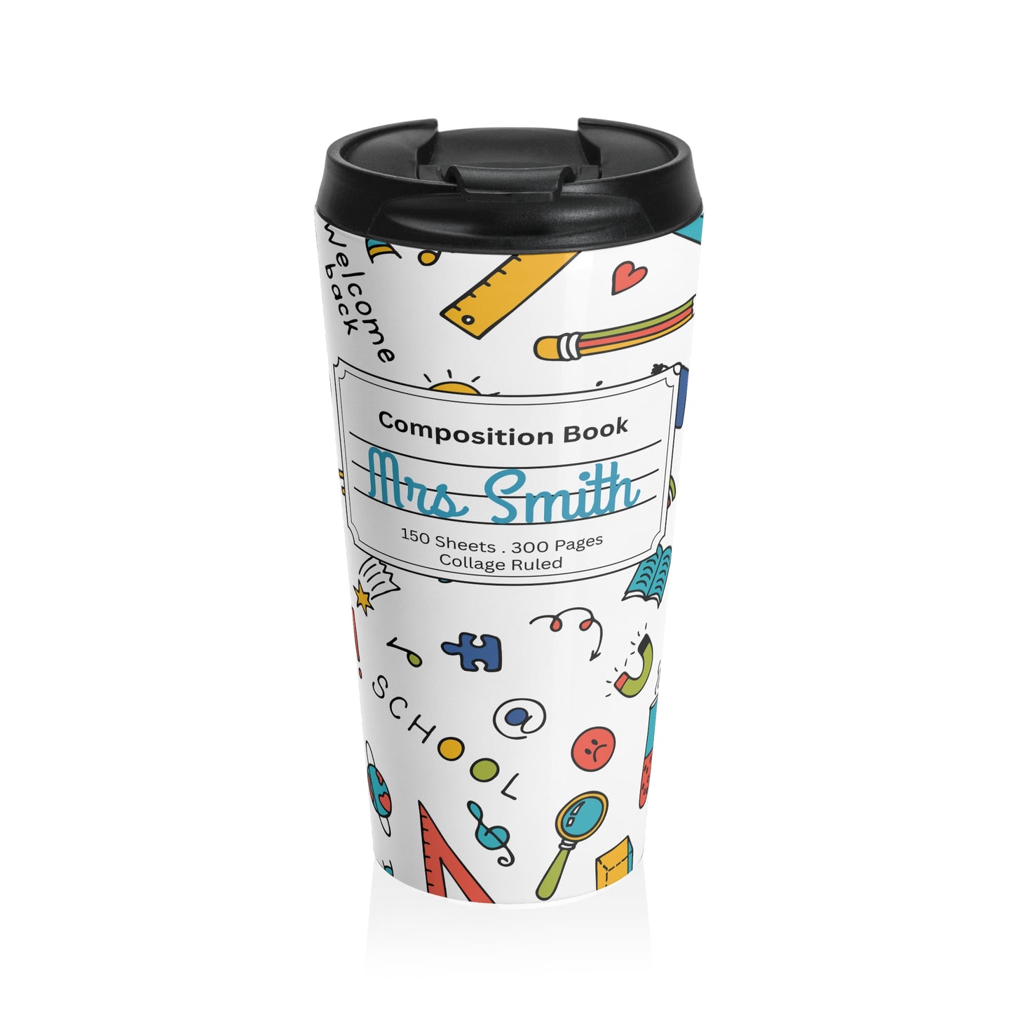 Customizable Classroom Couture Composition Book Inspired Travel Mug, Personalized Gift for Teachers, Back to School Drinkware, Christmas Present, Stylish Coffee Cup