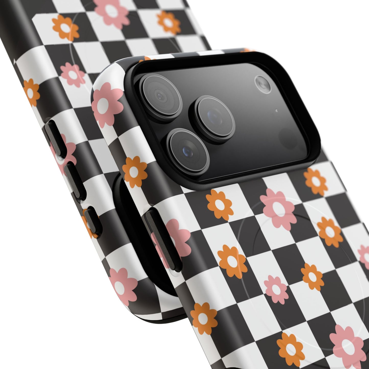 Groovy Checkered Bloom iPhone Case, Tough Magnetic Cases for Women, Stylish iPhone Cover, Trendy Floral Print, Gift for Her, Everyday Accessories