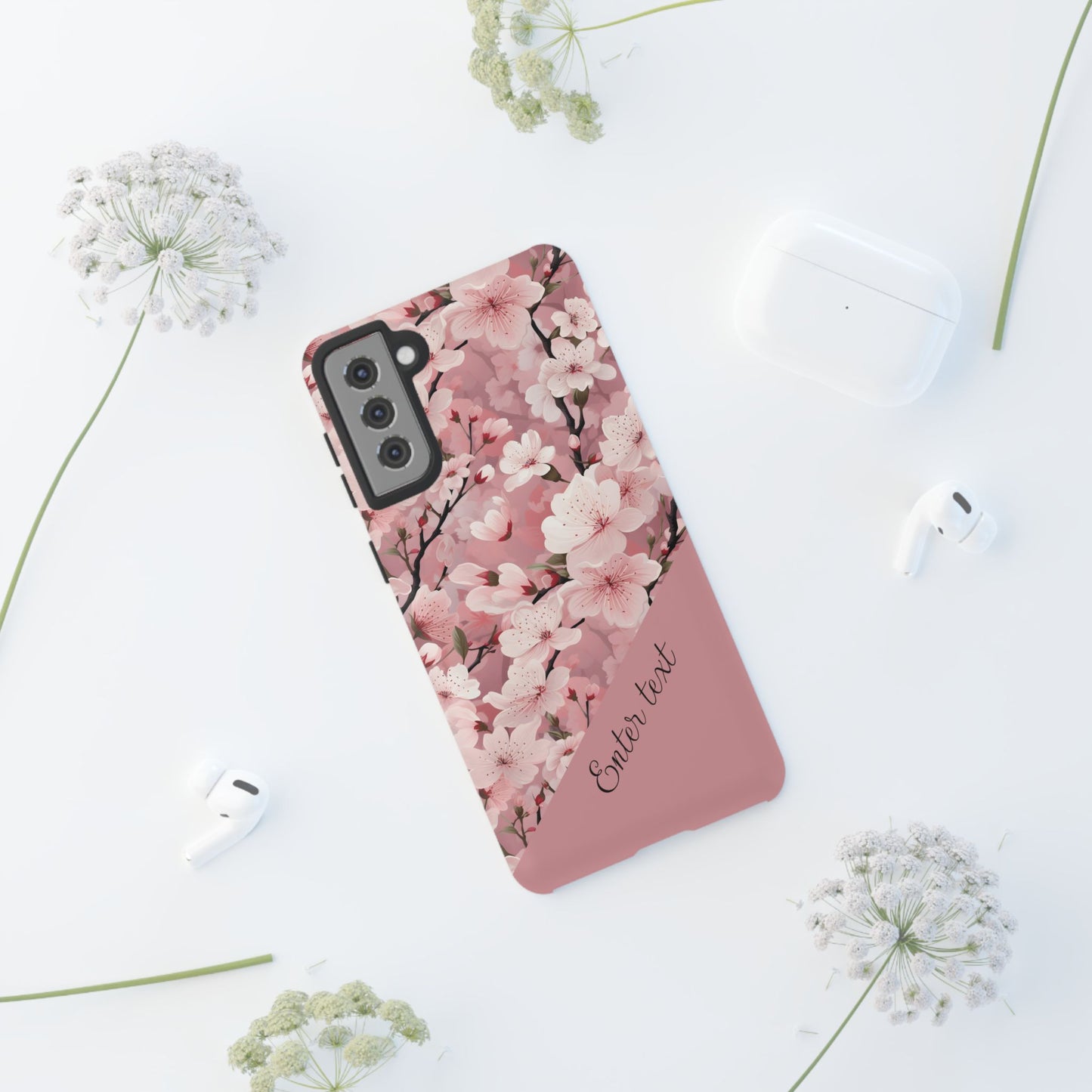 Personalized Cherry Blossom Tough Phone Case — Pink Floral Protective Case for Samsung & Google