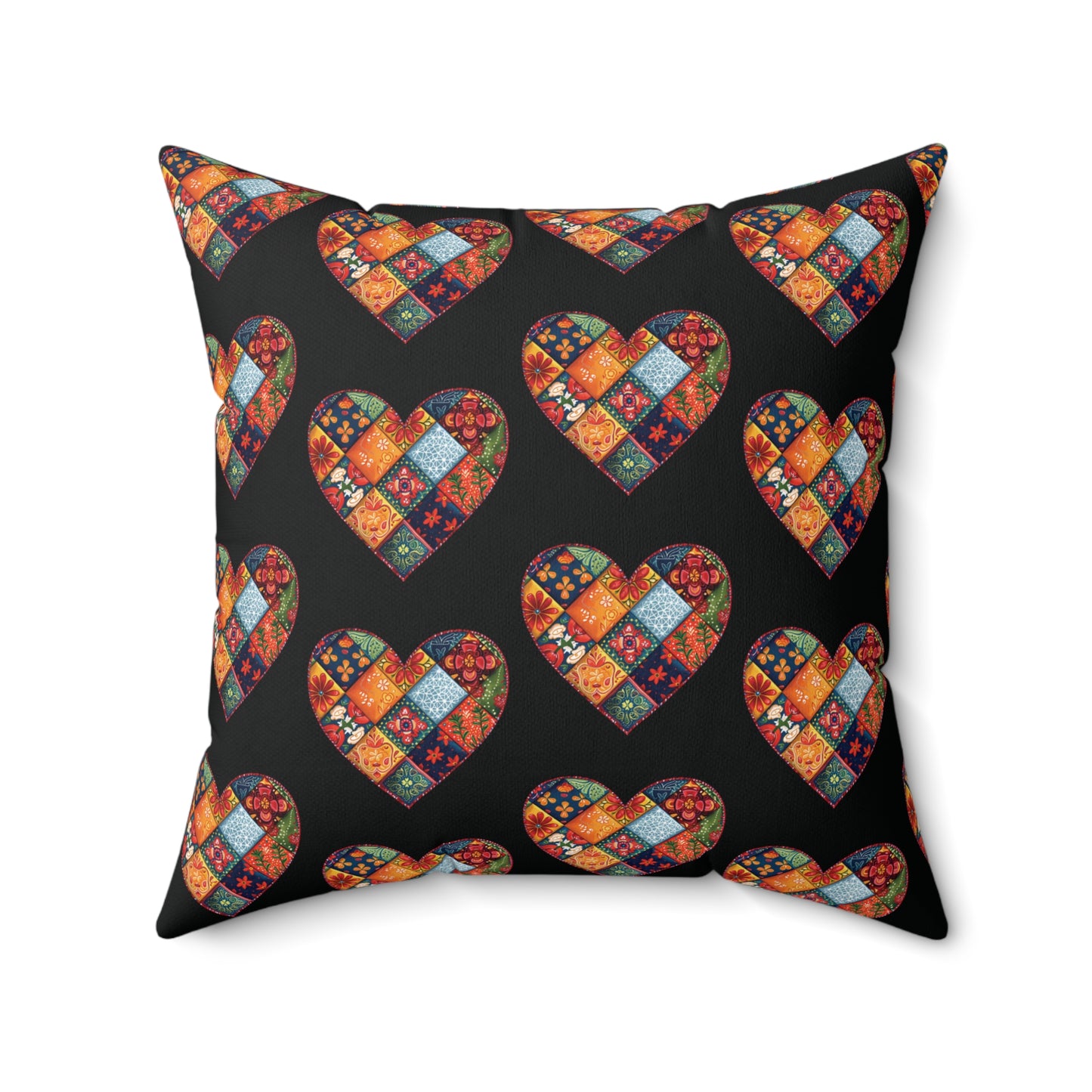 Black Patchwork Heart Spun Polyester Square Pillow