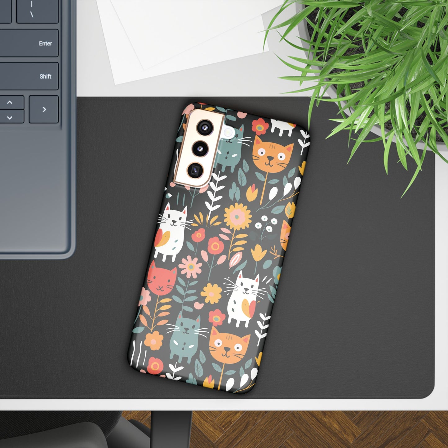 Whimsical Feline Garden Slim Cases for iPhone and Samsung Phones