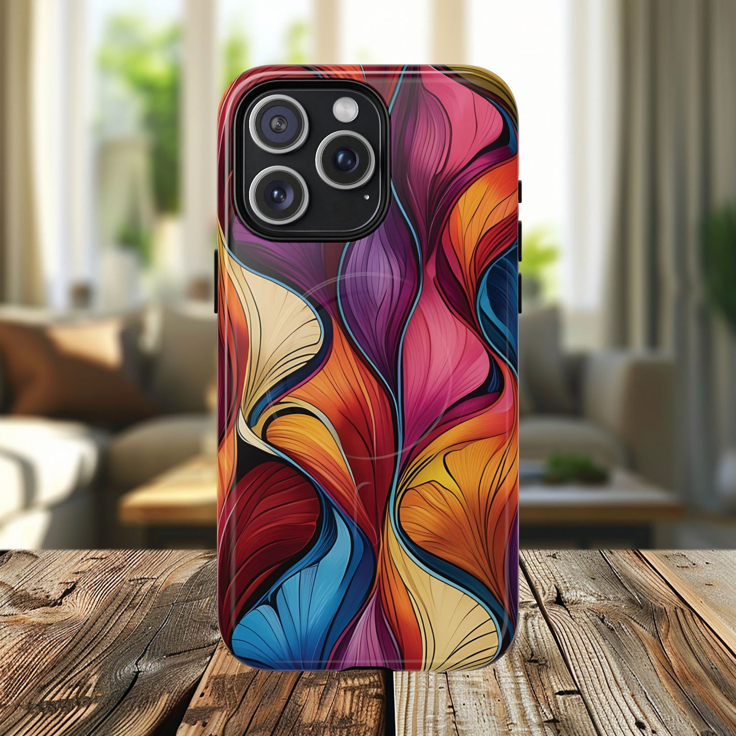 Vibrant Leaf Wave Tough Magnetic Phone Case, Vibrant Smartphone Cover, Unique Protective Case for Gifts, Phone Accessories, Trendy Design