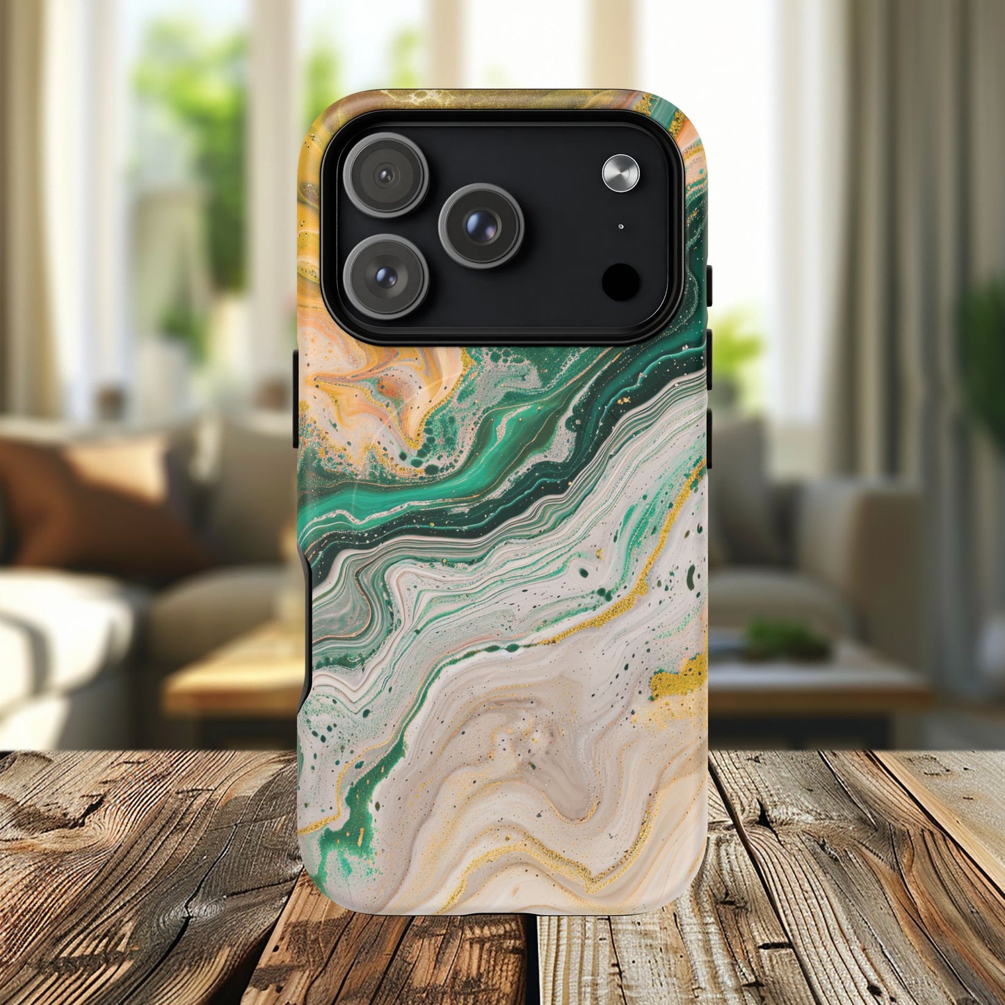 Magnetic iPhone Cases with Green Marble Design, Tough Magnetic Cases, iPhone Accessories, Gift for Her, Trendy iPhone Cover