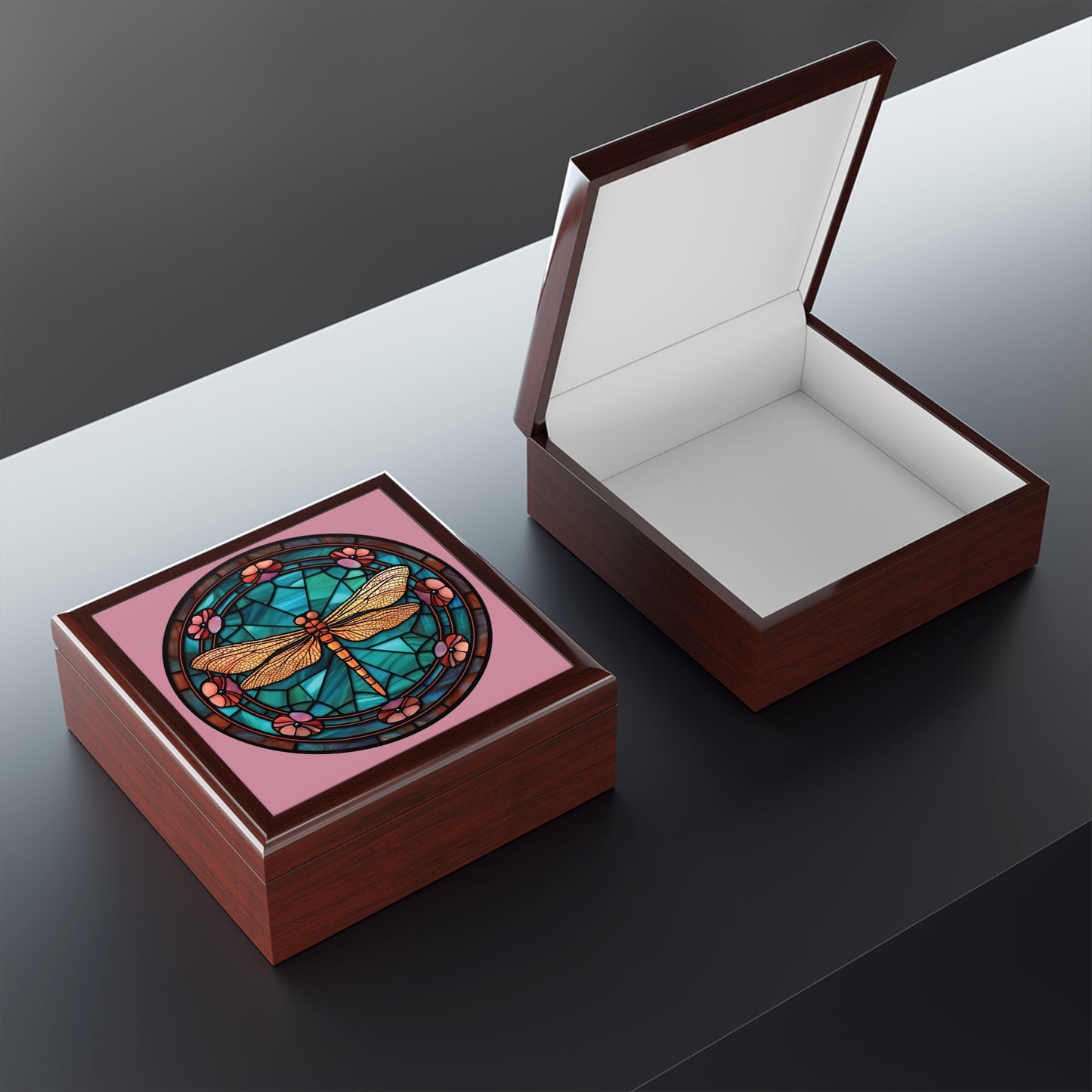 Dragonfly Stained Glass Jewelry Box — Decorative Trinket & Keepsake Case